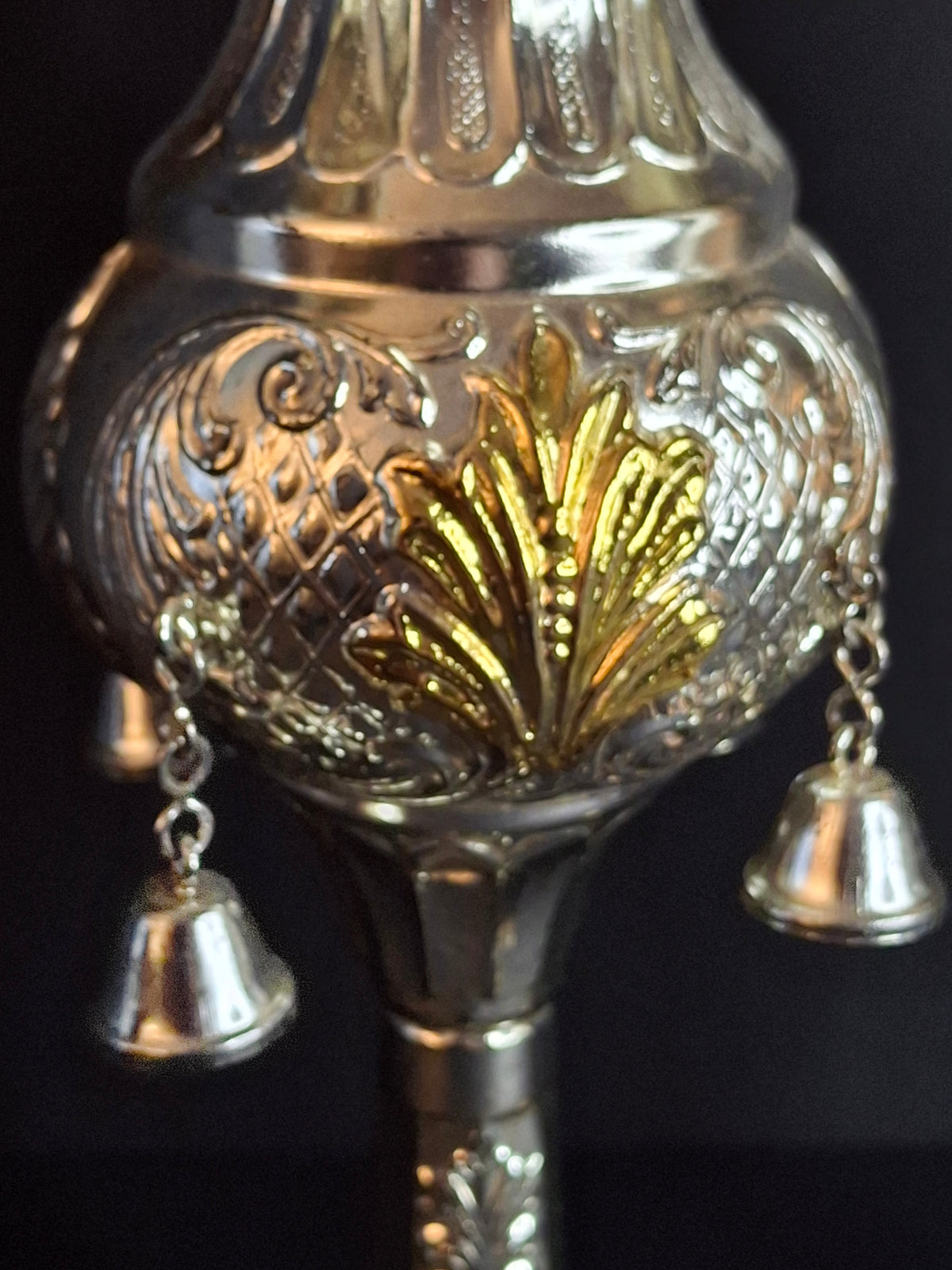 Vintage Pair Silver & Gold Plated Resin Torah Finials Rimonim Star of David Bells 12"