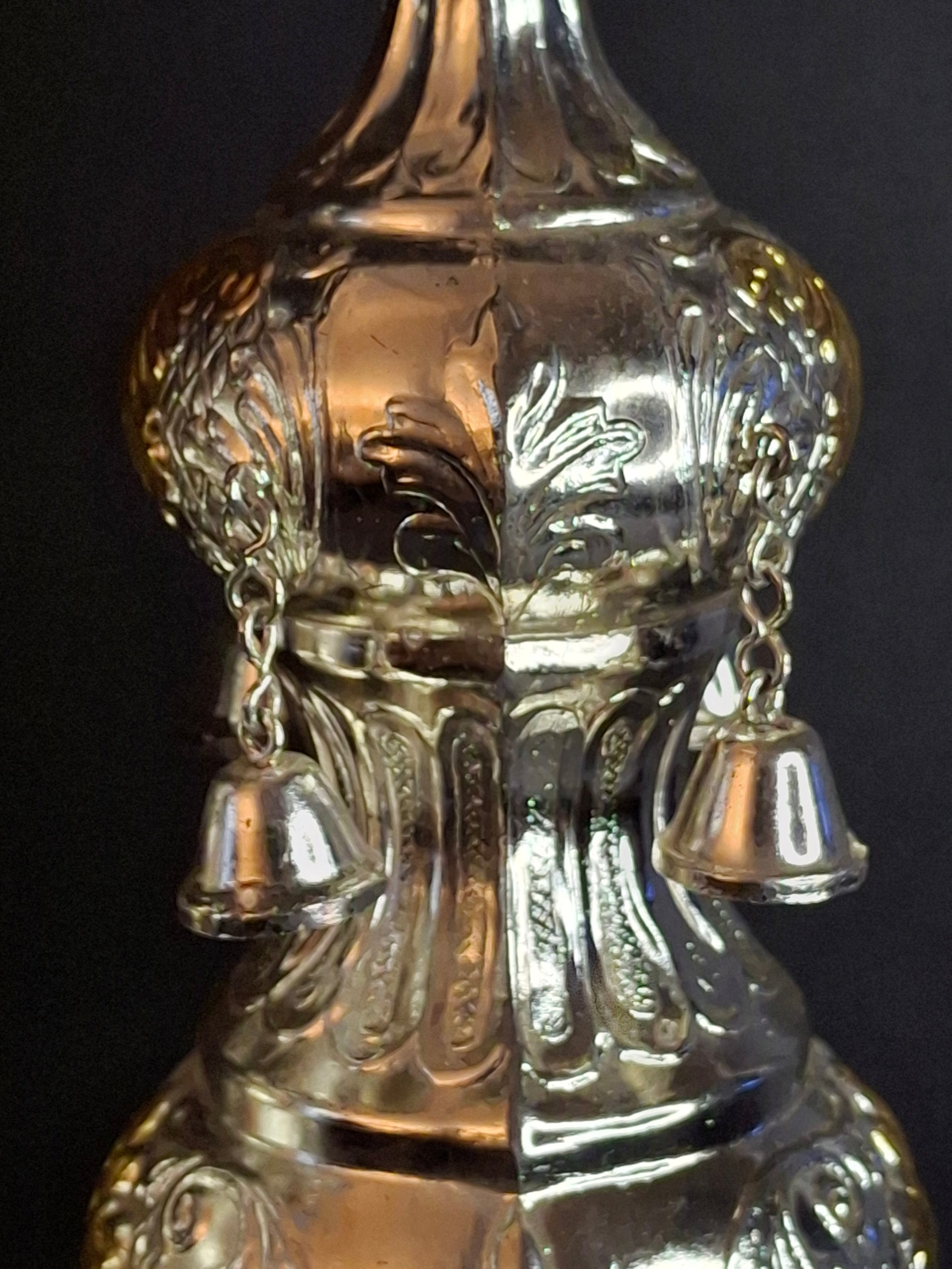 Vintage Ornate Torah Rimonim Finials Pair Silver Plated Star of David Bells 12"