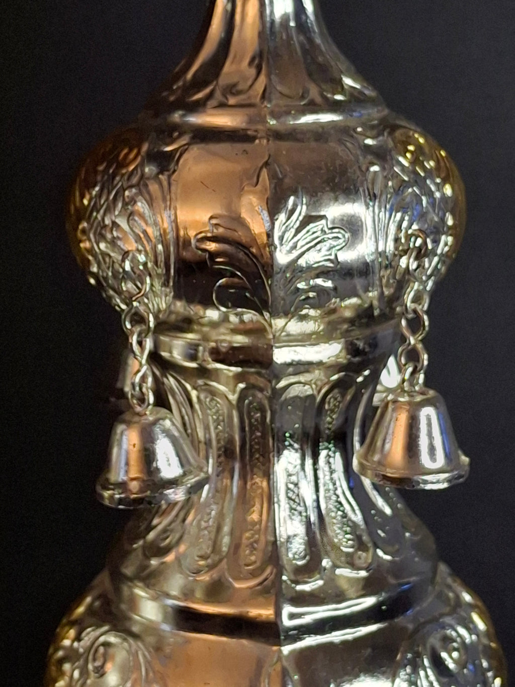 Vintage Pair Silver & Gold Plated Resin Torah Finials Rimonim Star of David Bells 12"