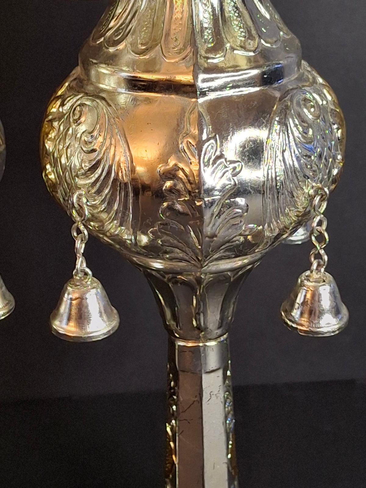 Vintage Pair Silver & Gold Plated Resin Torah Finials Rimonim Star of David Bells 12"