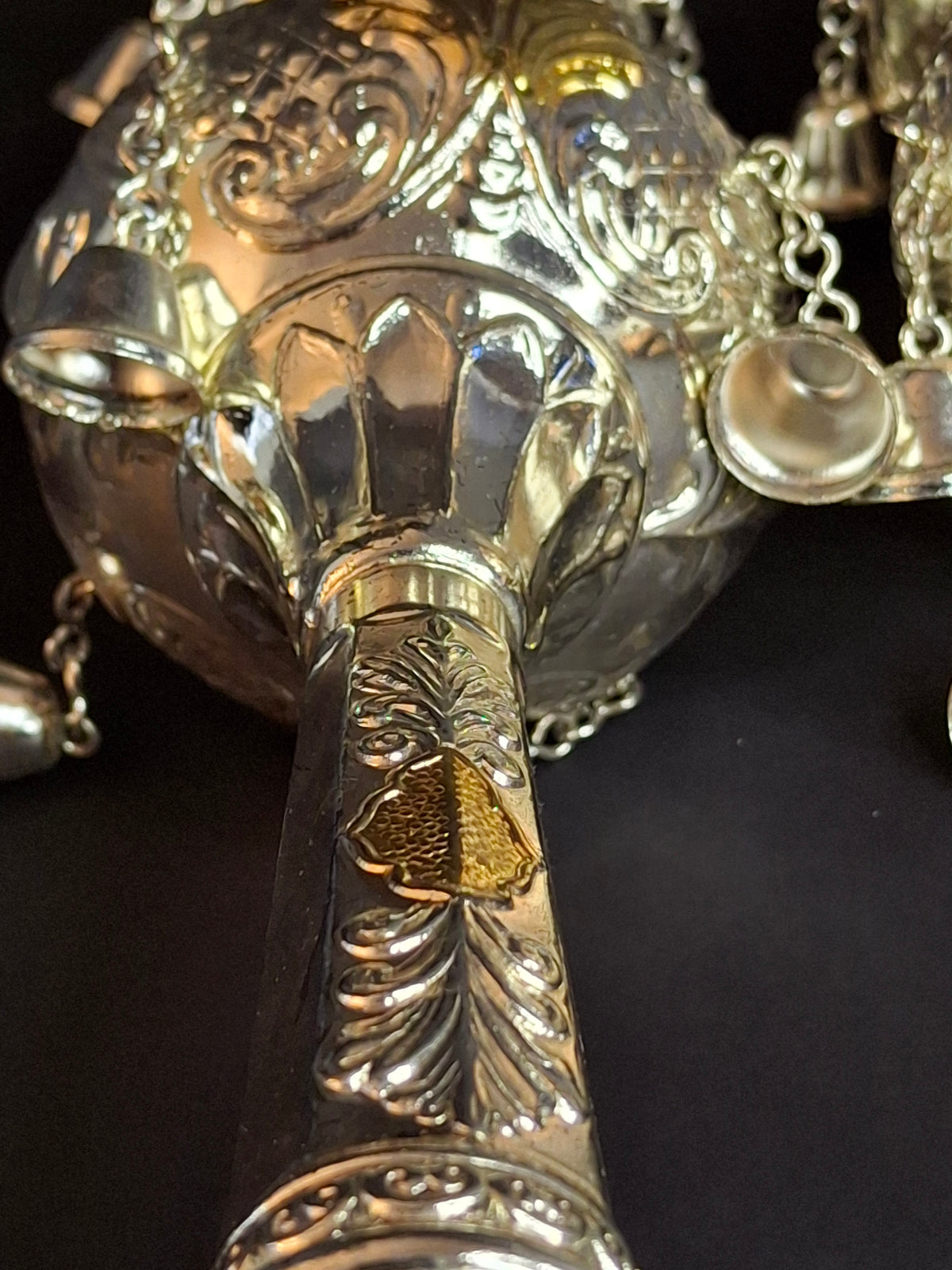 Vintage Pair Silver & Gold Plated Resin Torah Finials Rimonim Star of David Bells 12"