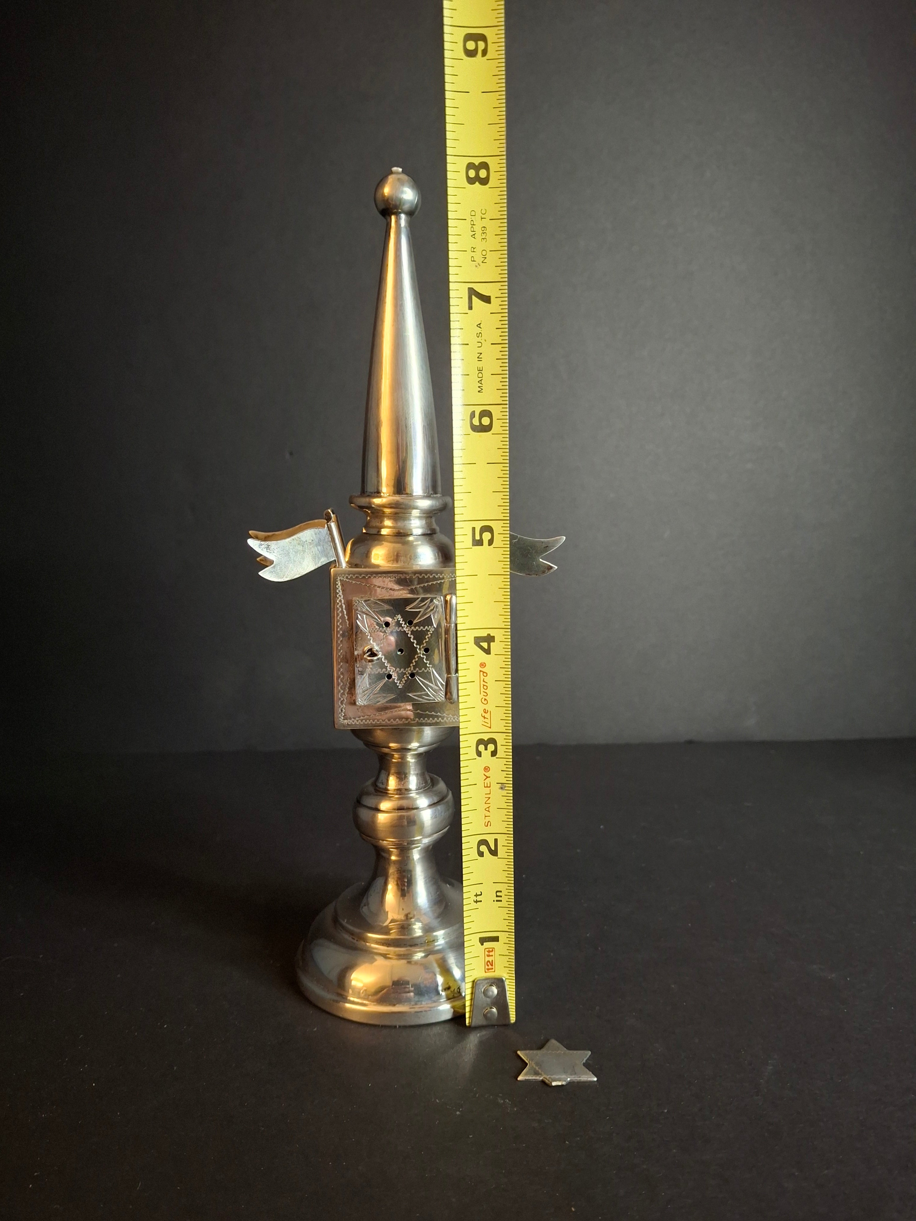 Antique German 800 Silver Besamim Spice Tower Tower Havdalah Judaica 8" 89g