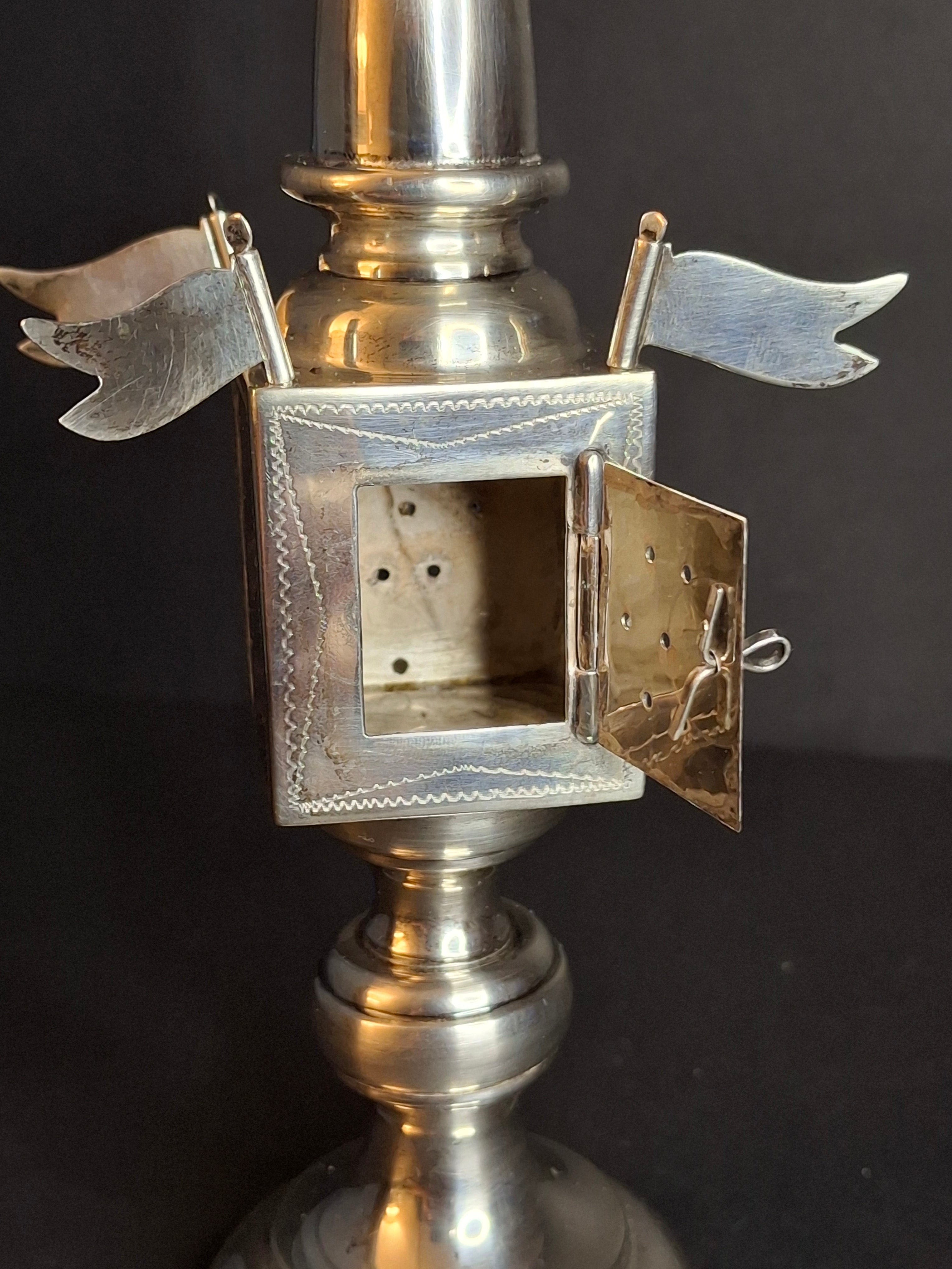 Antique German 800 Silver Besamim Spice Tower Tower Havdalah Judaica 8" 89g