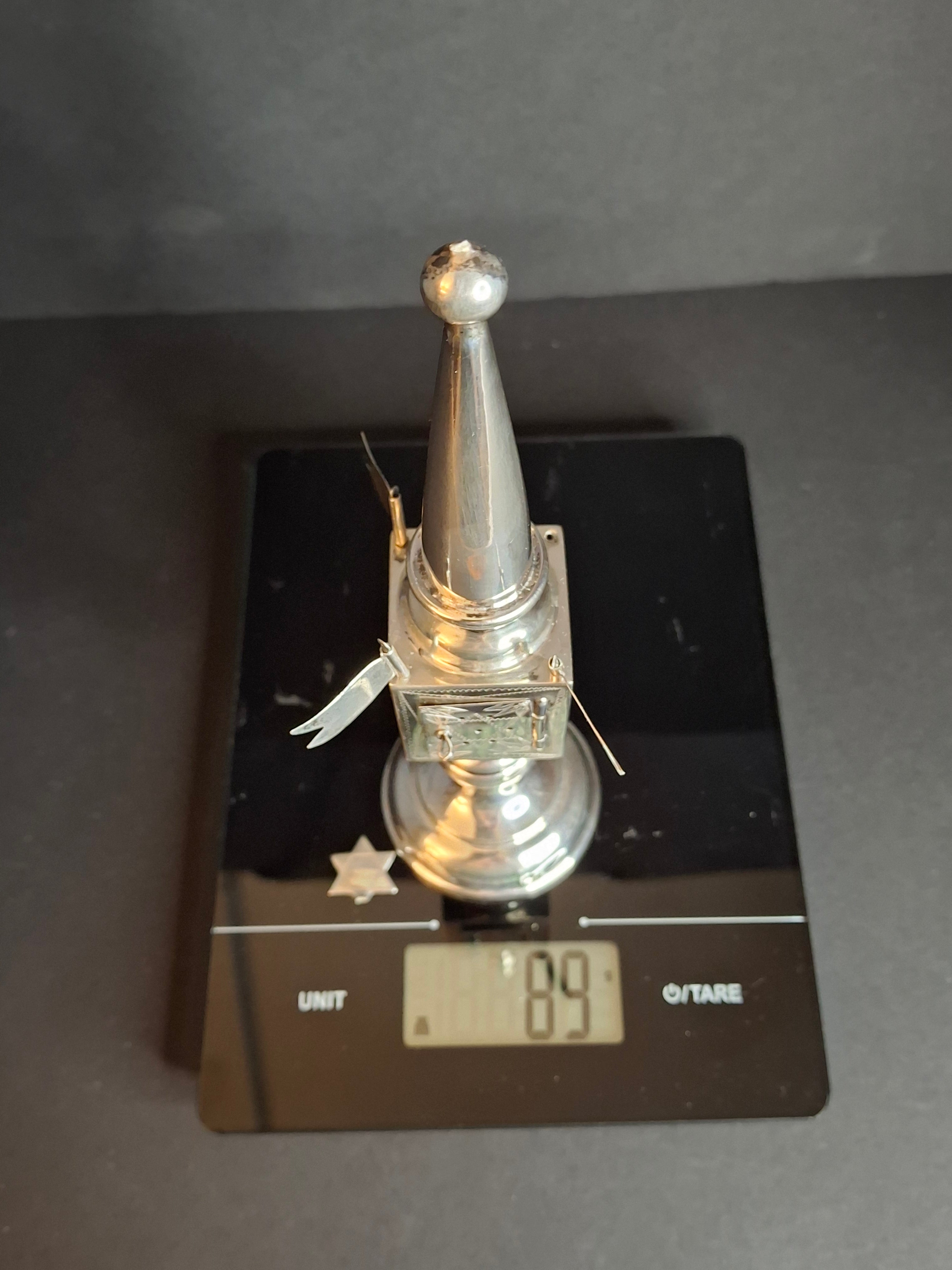 Antique German 800 Silver Besamim Spice Tower Tower Havdalah Judaica 8" 89g