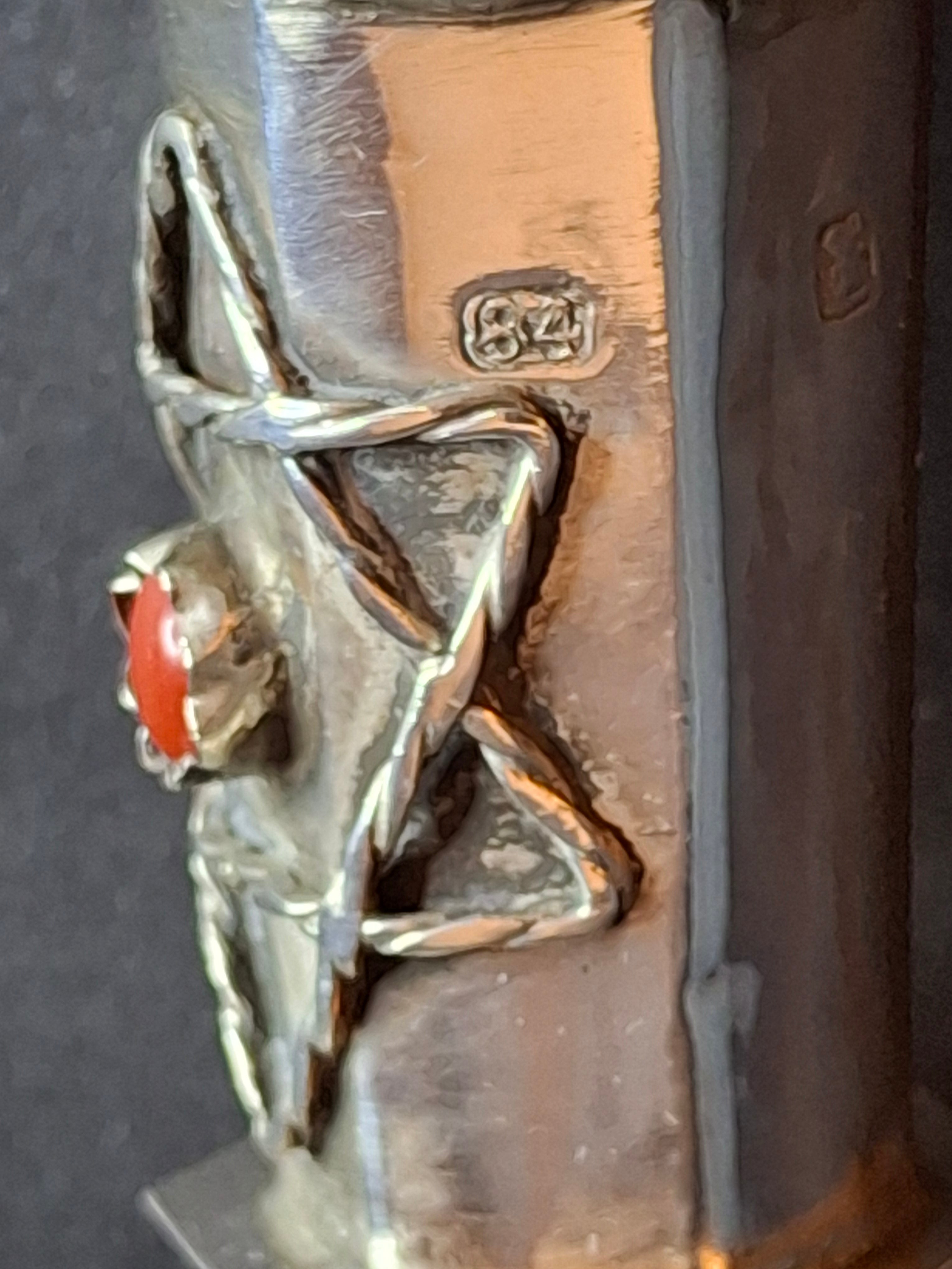 Antique 1812 Russian Silver Torah Pointer Yad - 84 Zolotnik - Filigree & Coral Stone
