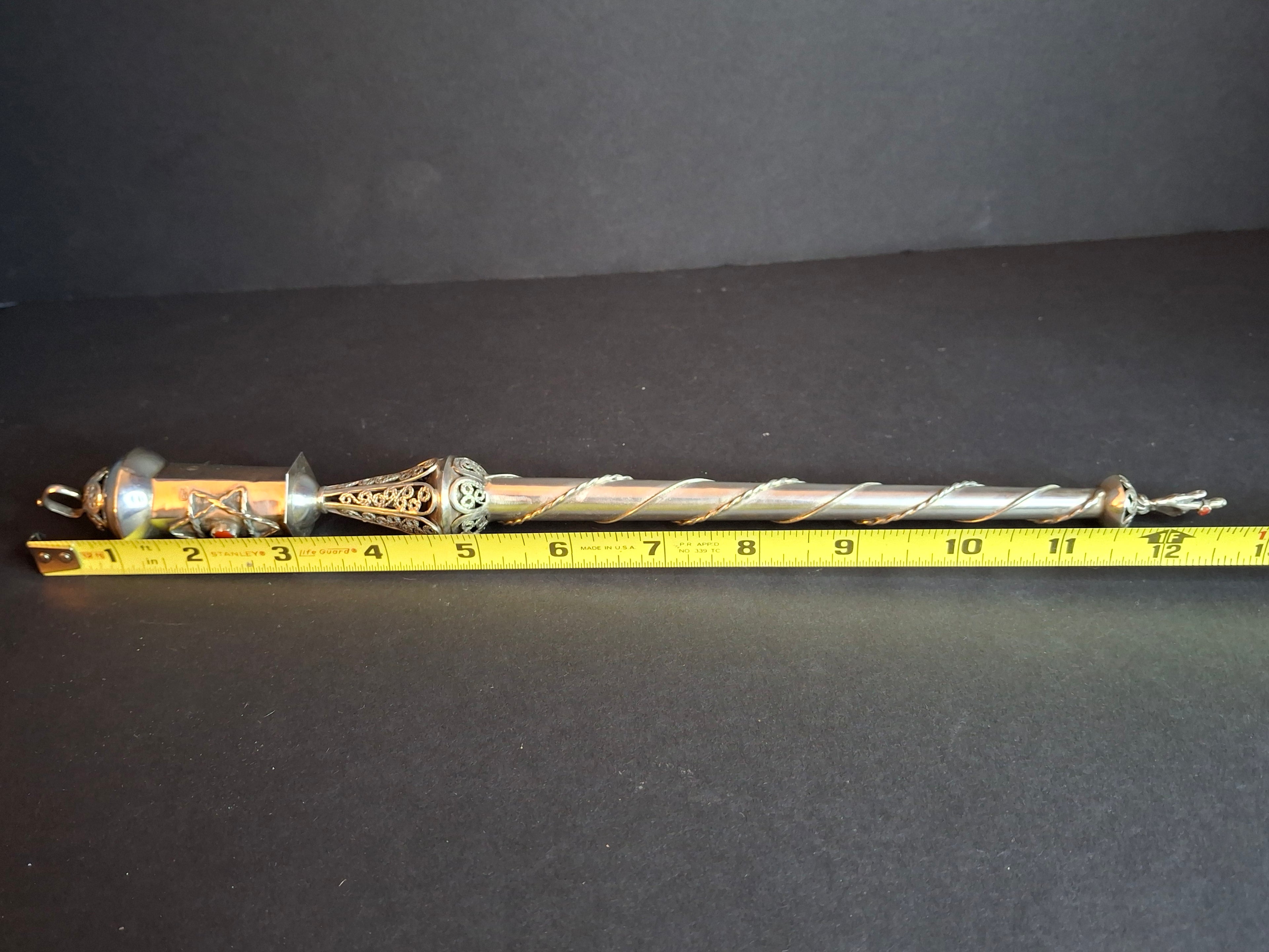 Antique 1812 Russian Silver Torah Pointer Yad - 84 Zolotnik - Filigree & Coral Stone