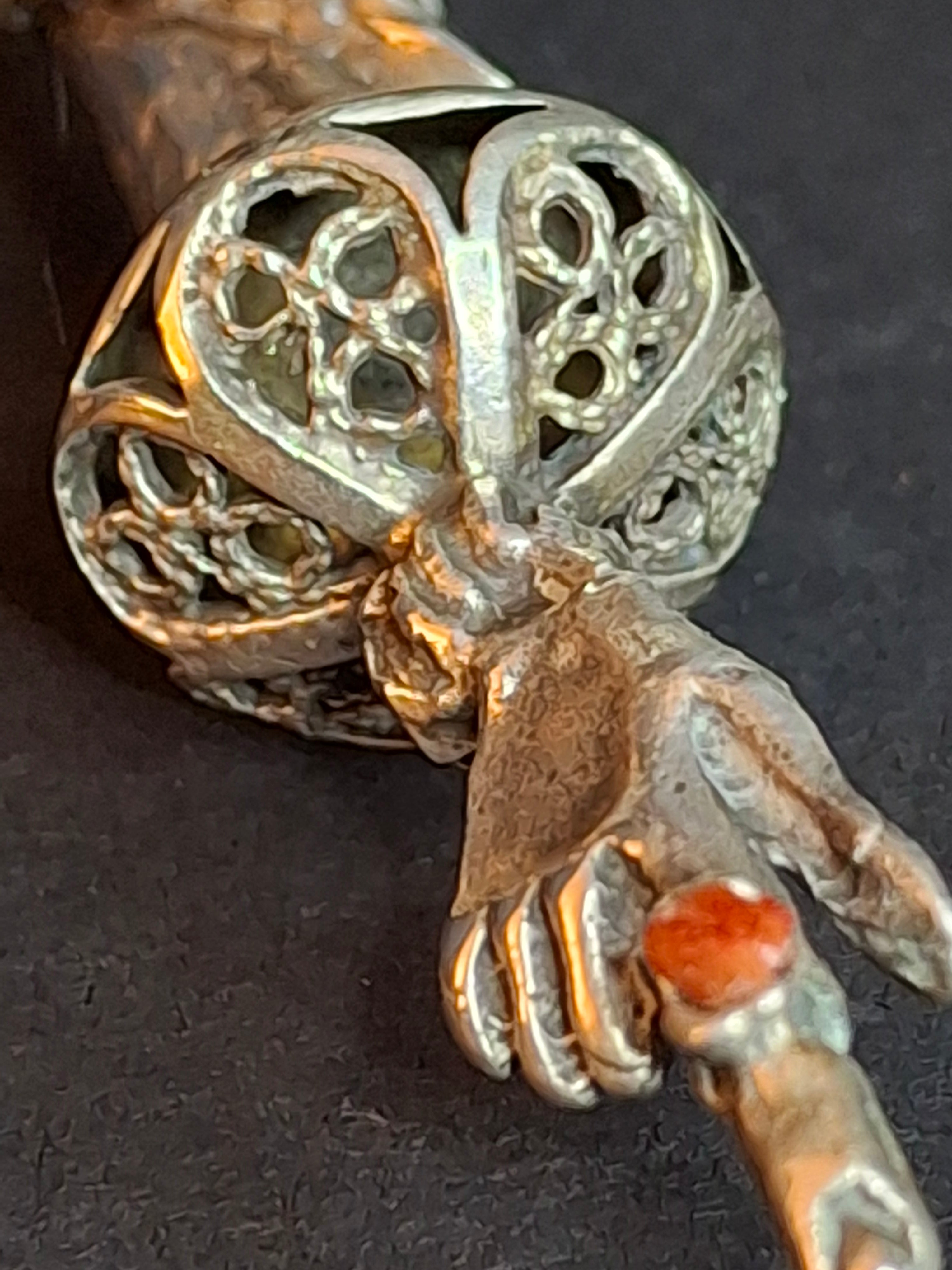 Antique 1812 Russian Silver Torah Pointer Yad - 84 Zolotnik - Filigree & Coral Stone