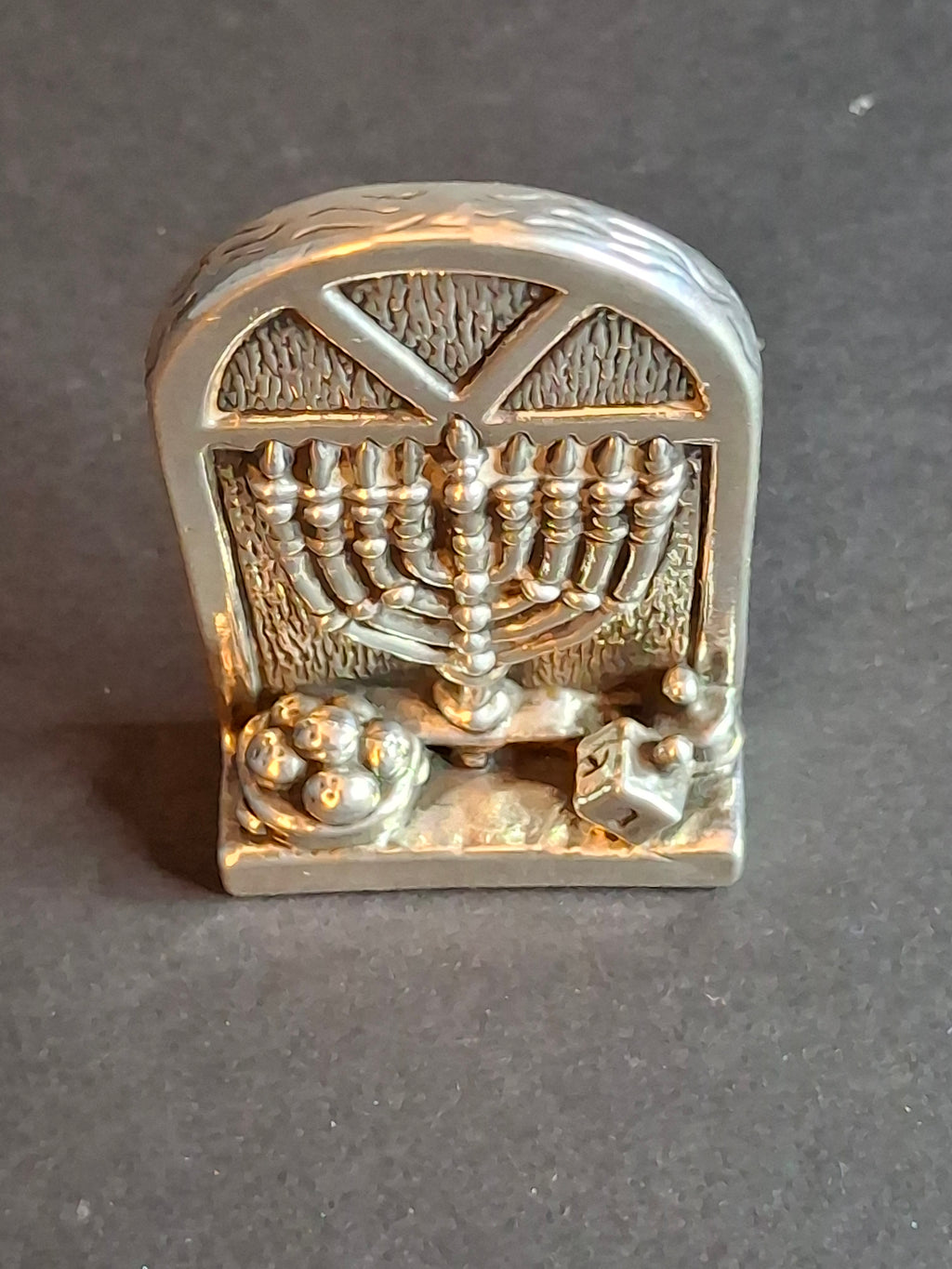 Vintage DOVE 925 Sterling Silver Miniature Hanukkah Arched Window Scene Menorah Dreidel Figurine Sculpture 24g