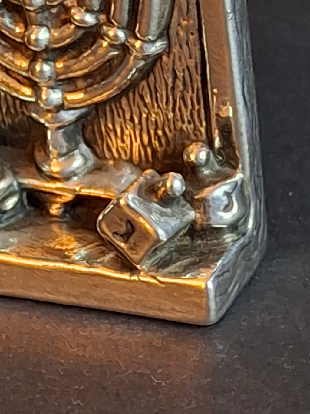 Vintage DOVE 925 Sterling Silver Miniature Hanukkah Arched Window Scene Menorah Dreidel Figurine Sculpture 24g