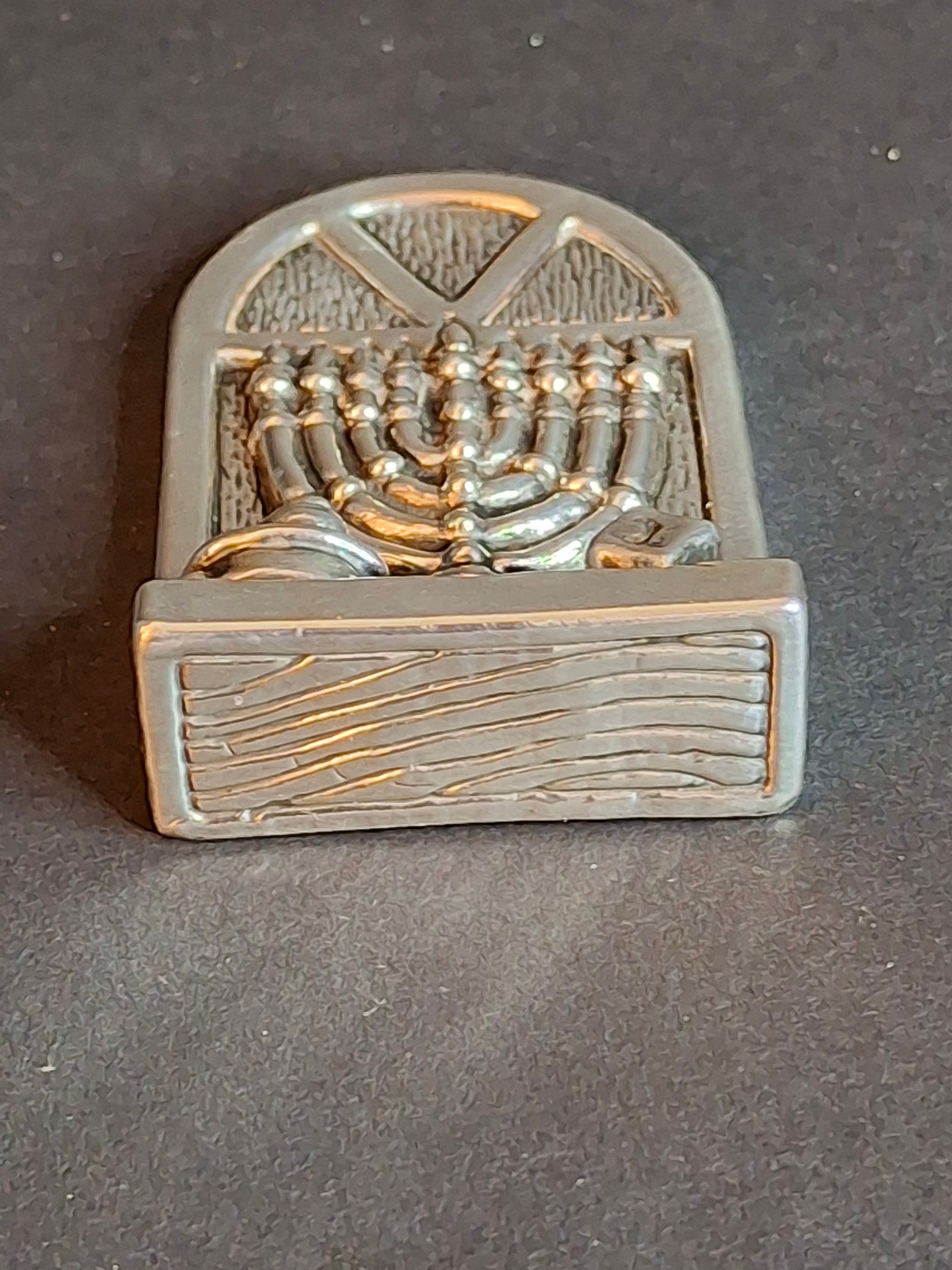 Vintage DOVE 925 Sterling Silver Miniature Hanukkah Arched Window Scene Menorah Dreidel Figurine Sculpture 24g