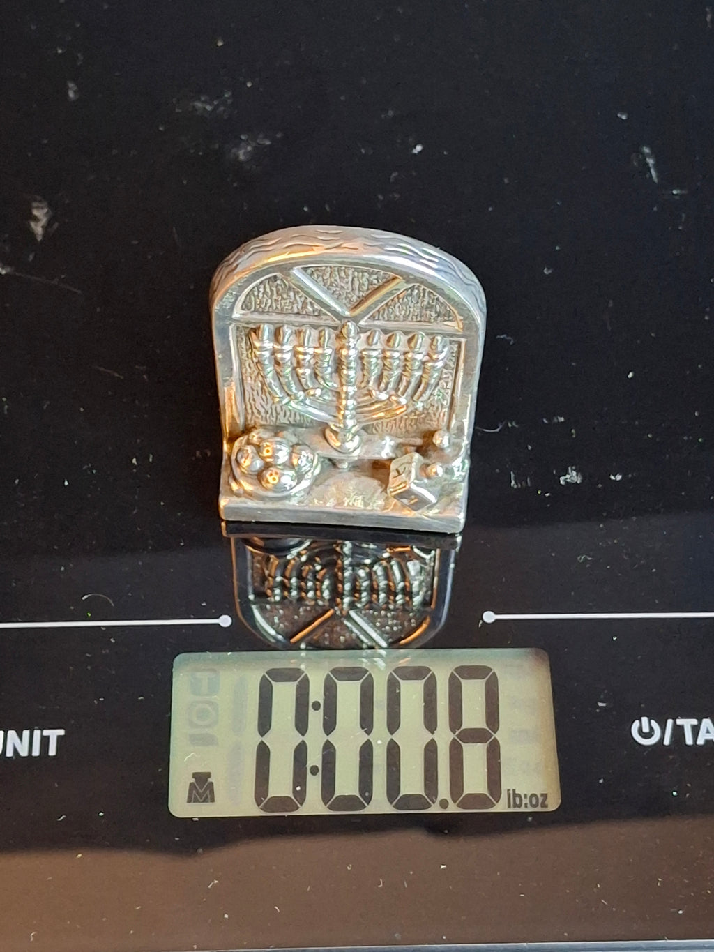 Vintage DOVE 925 Sterling Silver Miniature Hanukkah Arched Window Scene Menorah Dreidel Figurine Sculpture 24g