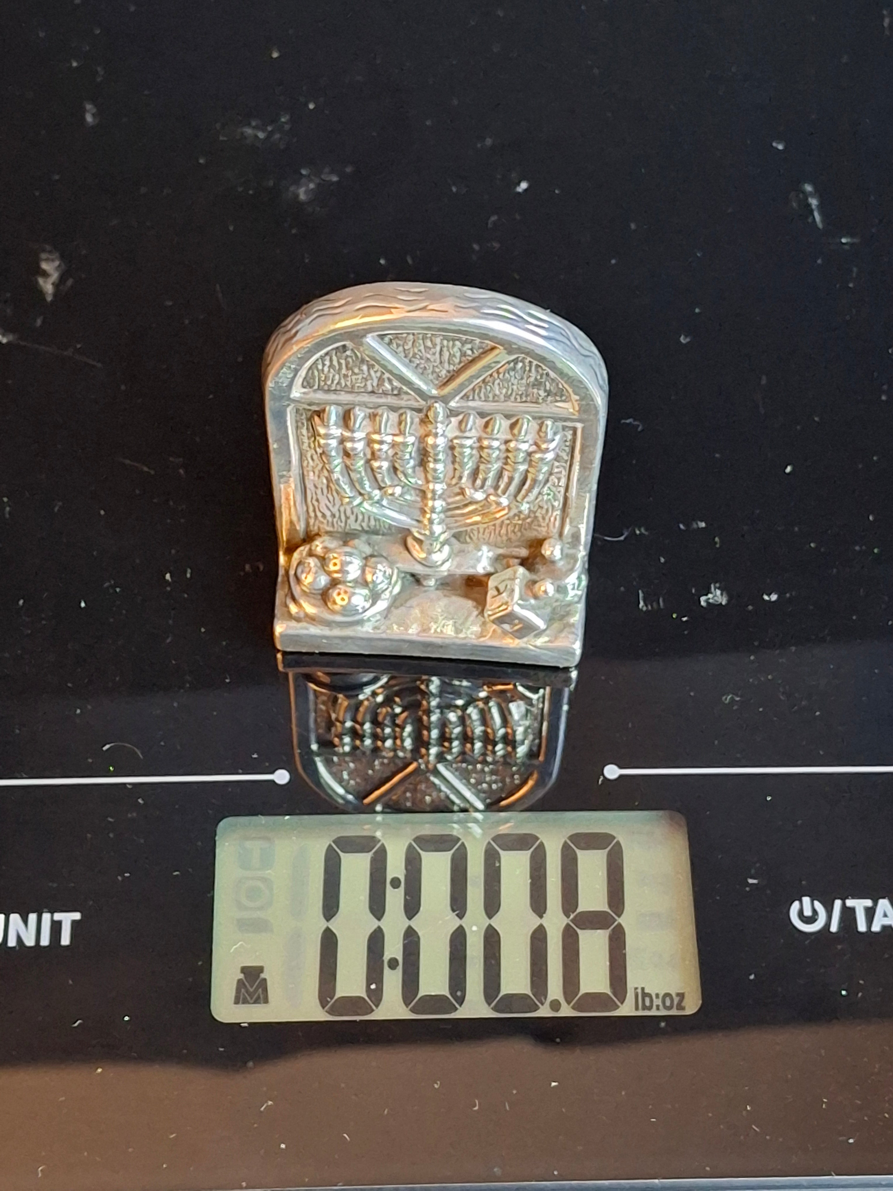 Vintage DOVE 925 Sterling Silver Miniature Hanukkah Arched Window Scene Menorah Dreidel Figurine Sculpture 24g
