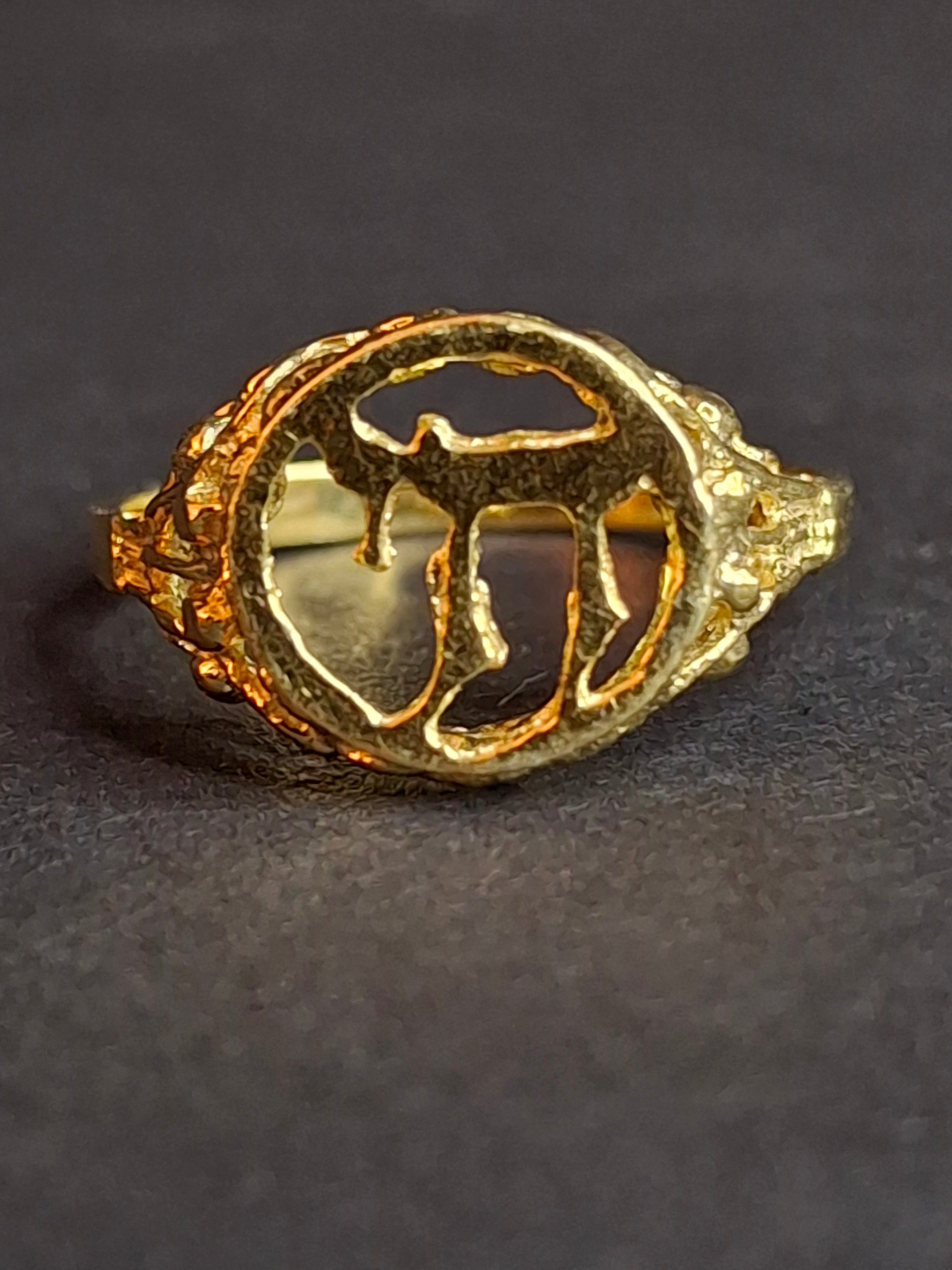 Vintage Sterling Silver 925 Gold Tone Chai Ring Size 7.5 Jewish Life Symbol Jewelry