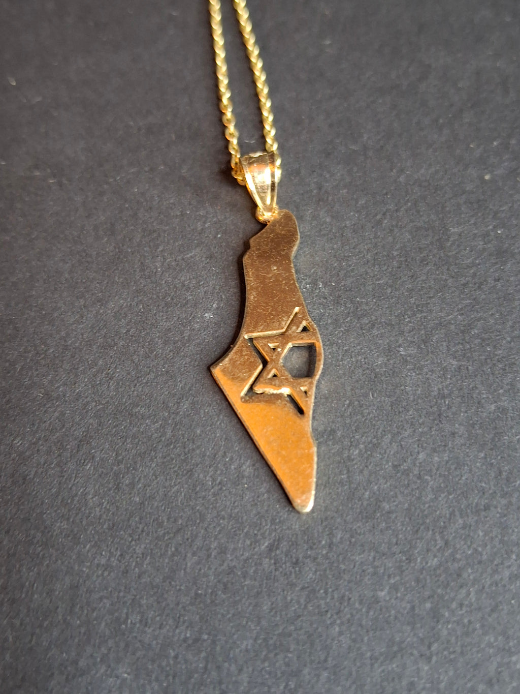 Vintage 925 Sterling Silver Gold Wash Israel Map Pendant 925 Necklace 18" Star of David