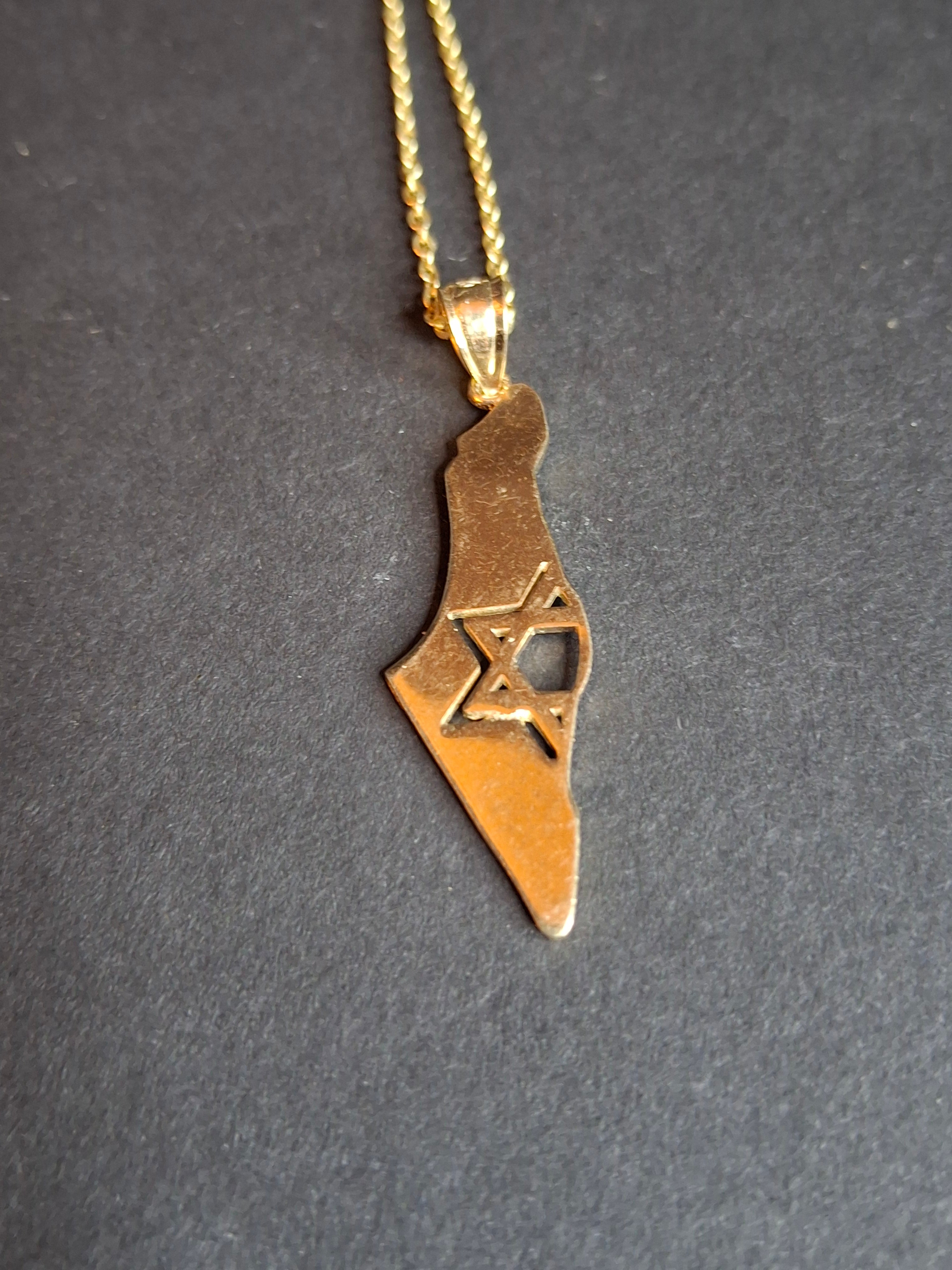 Vintage 925 Sterling Silver Gold Wash Israel Map Pendant 925 Necklace 18" Star of David