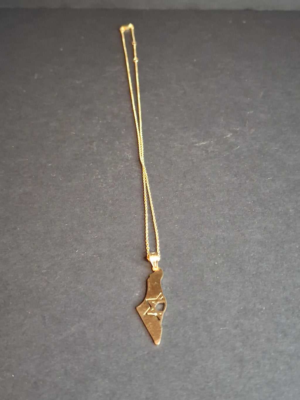 Vintage 925 Sterling Silver Gold Wash Israel Map Pendant 925 Necklace 18" Star of David
