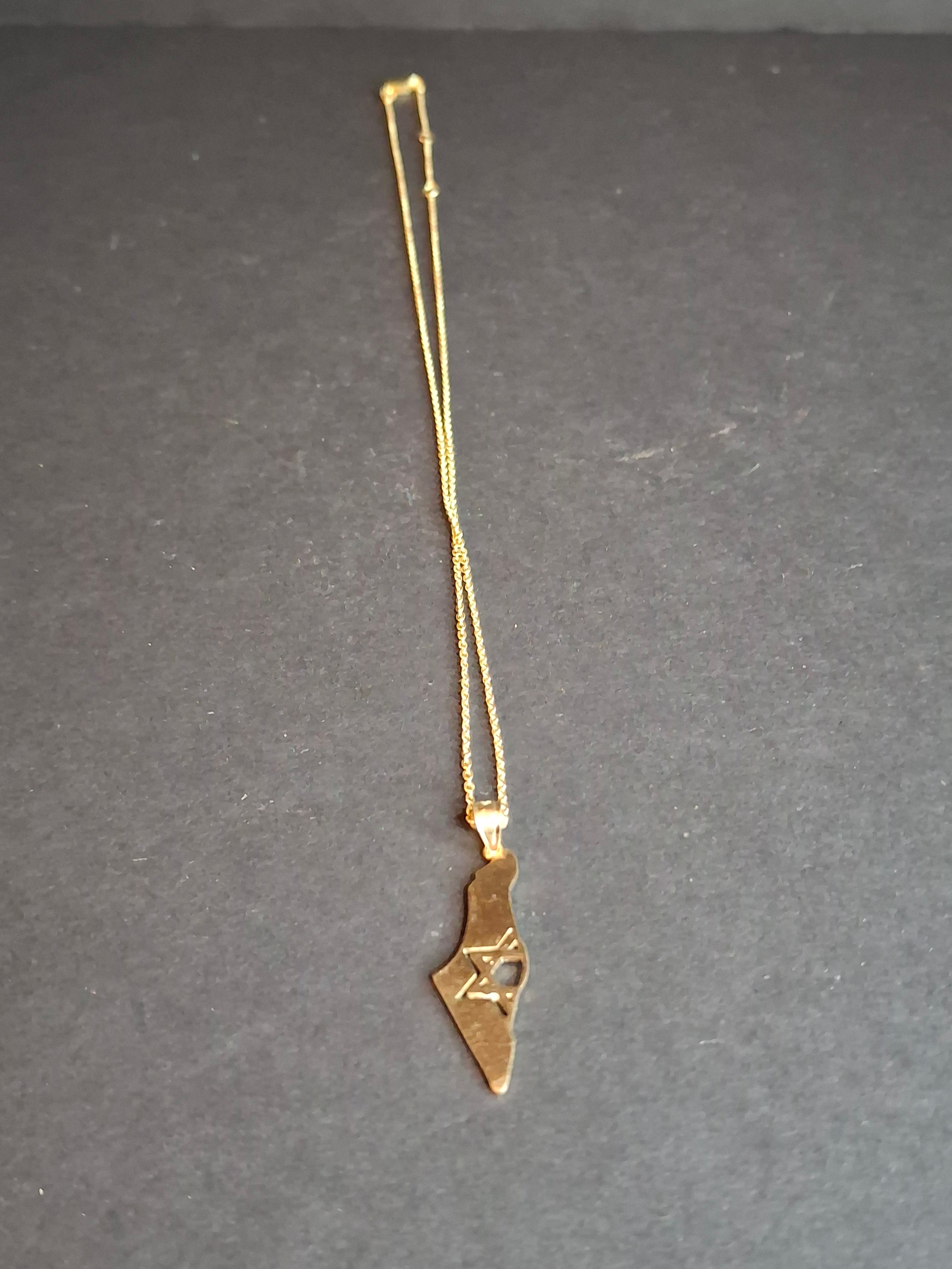 Vintage 925 Sterling Silver Gold Wash Israel Map Pendant 925 Necklace 18" Star of David