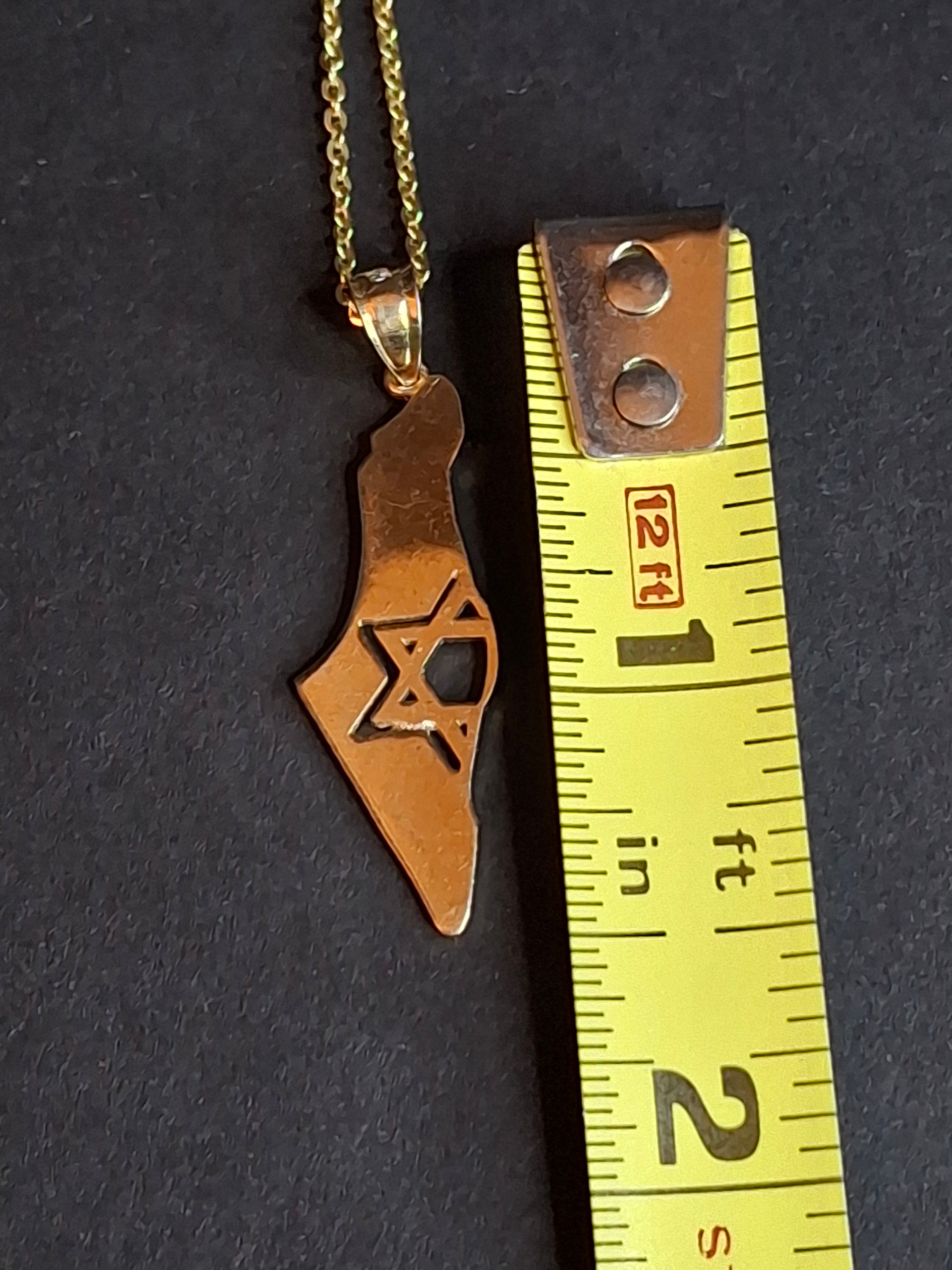 Vintage 925 Sterling Silver Gold Wash Israel Map Pendant 925 Necklace 18" Star of David