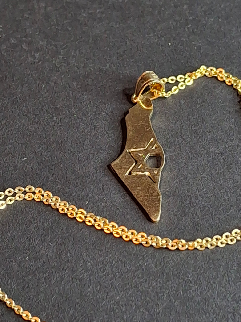Vintage 925 Sterling Silver Gold Wash Israel Map Pendant 925 Necklace 18" Star of David