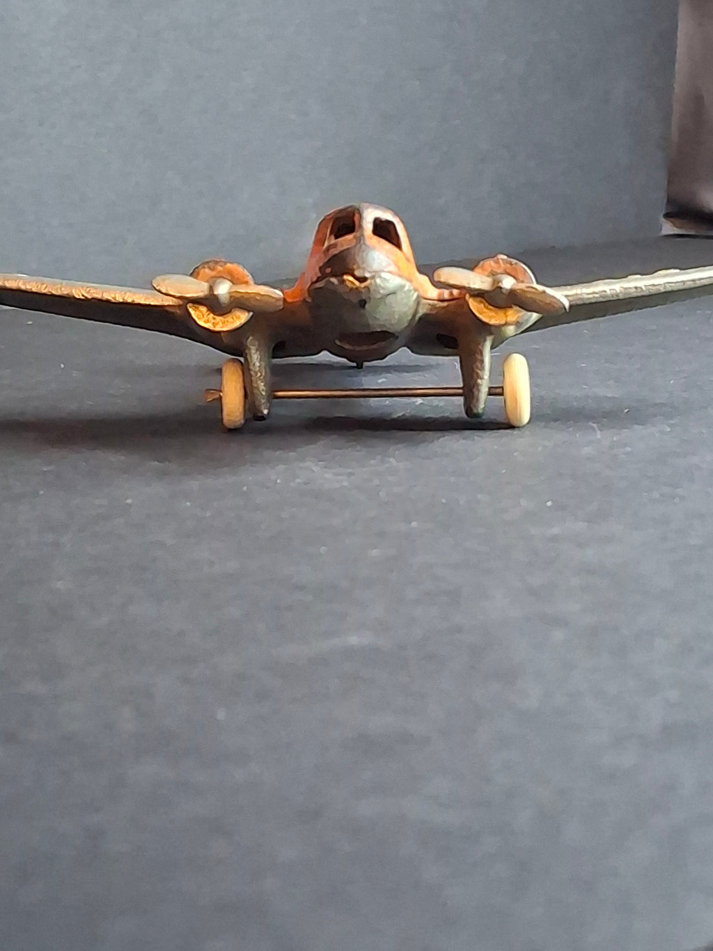 Vintage 1930s Hubley Cast Iron TAT NC-491 Dual Prop Airplane Toy Orange Nickel