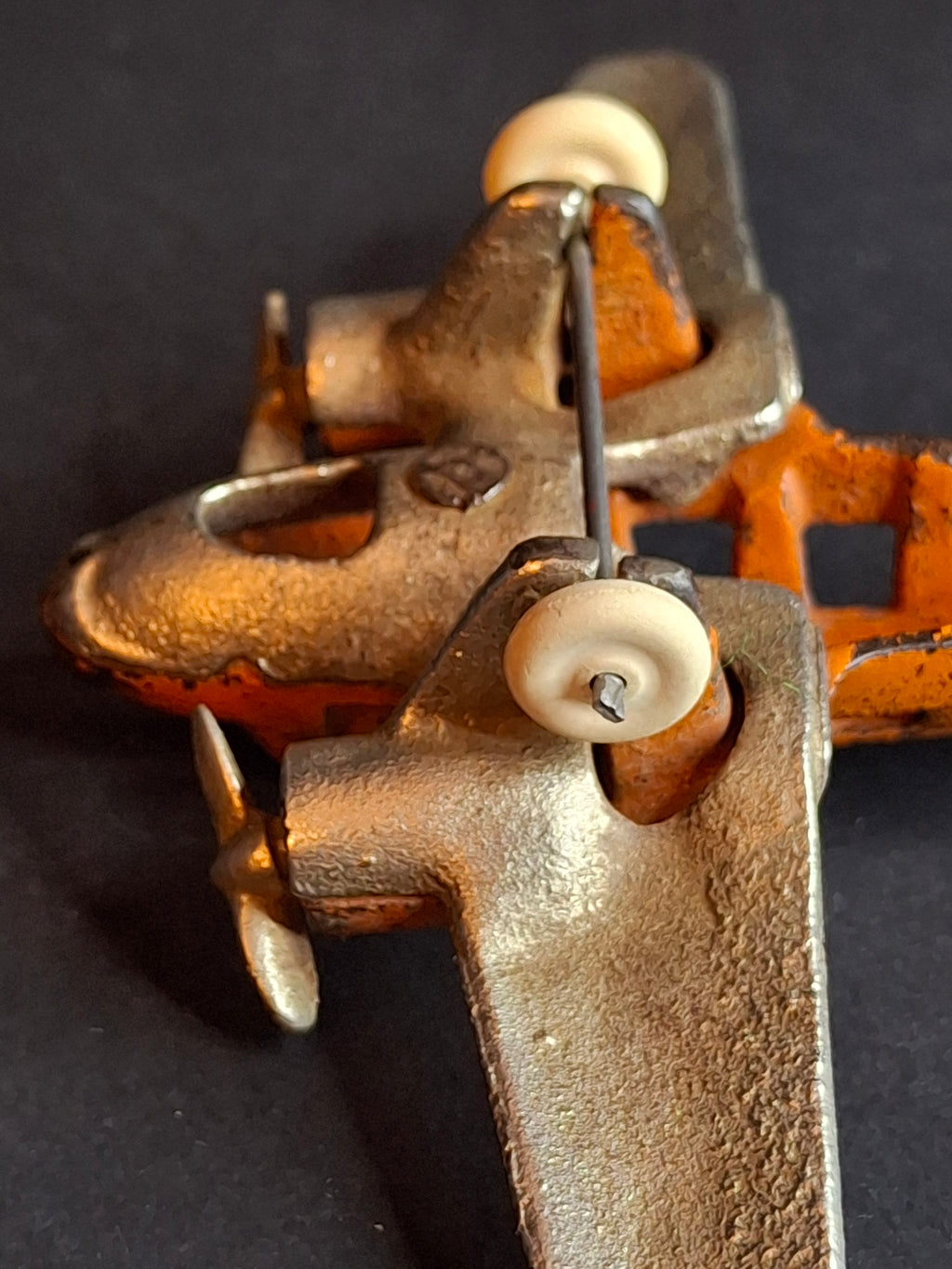 Vintage 1930s Hubley Cast Iron TAT NC-491 Dual Prop Airplane Toy Orange Nickel