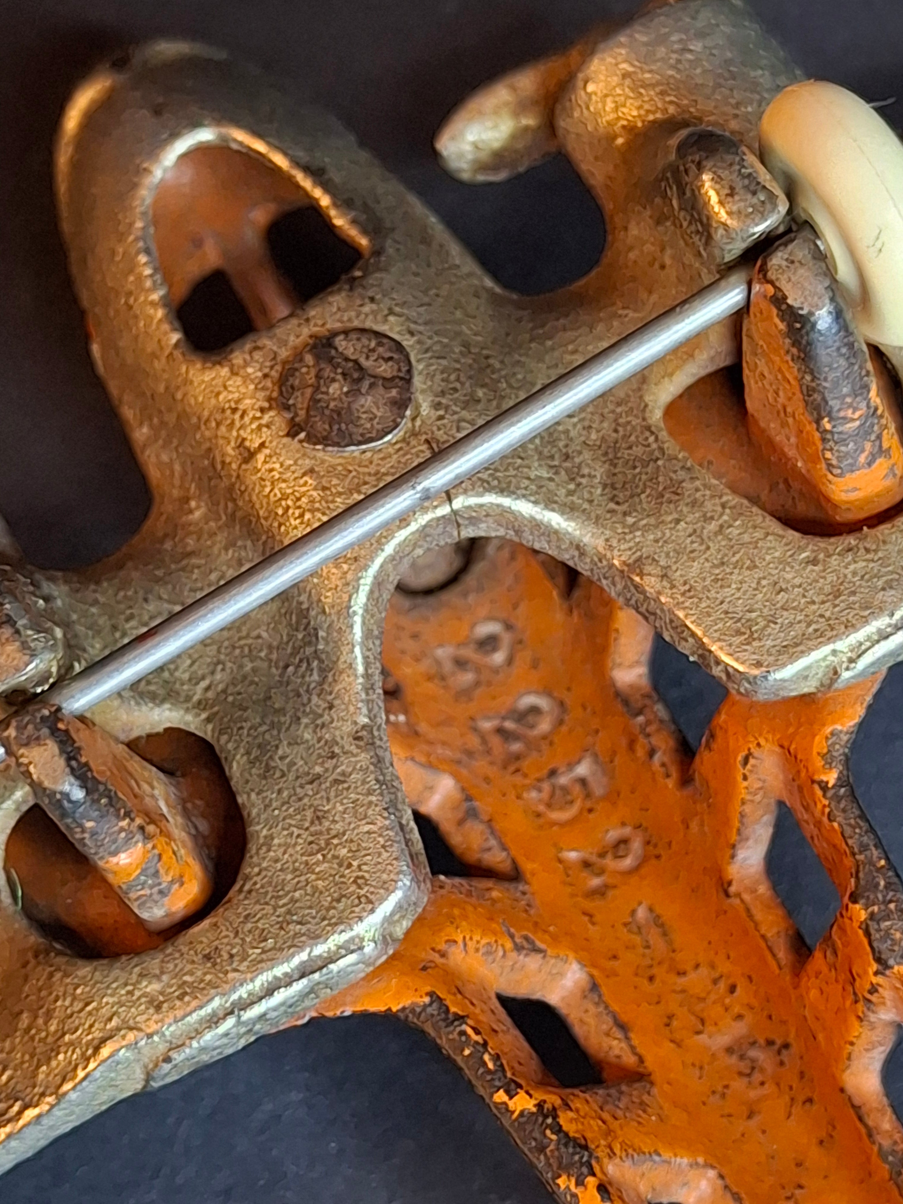 Vintage 1930s Hubley Cast Iron TAT NC-491 Dual Prop Airplane Toy Orange Nickel
