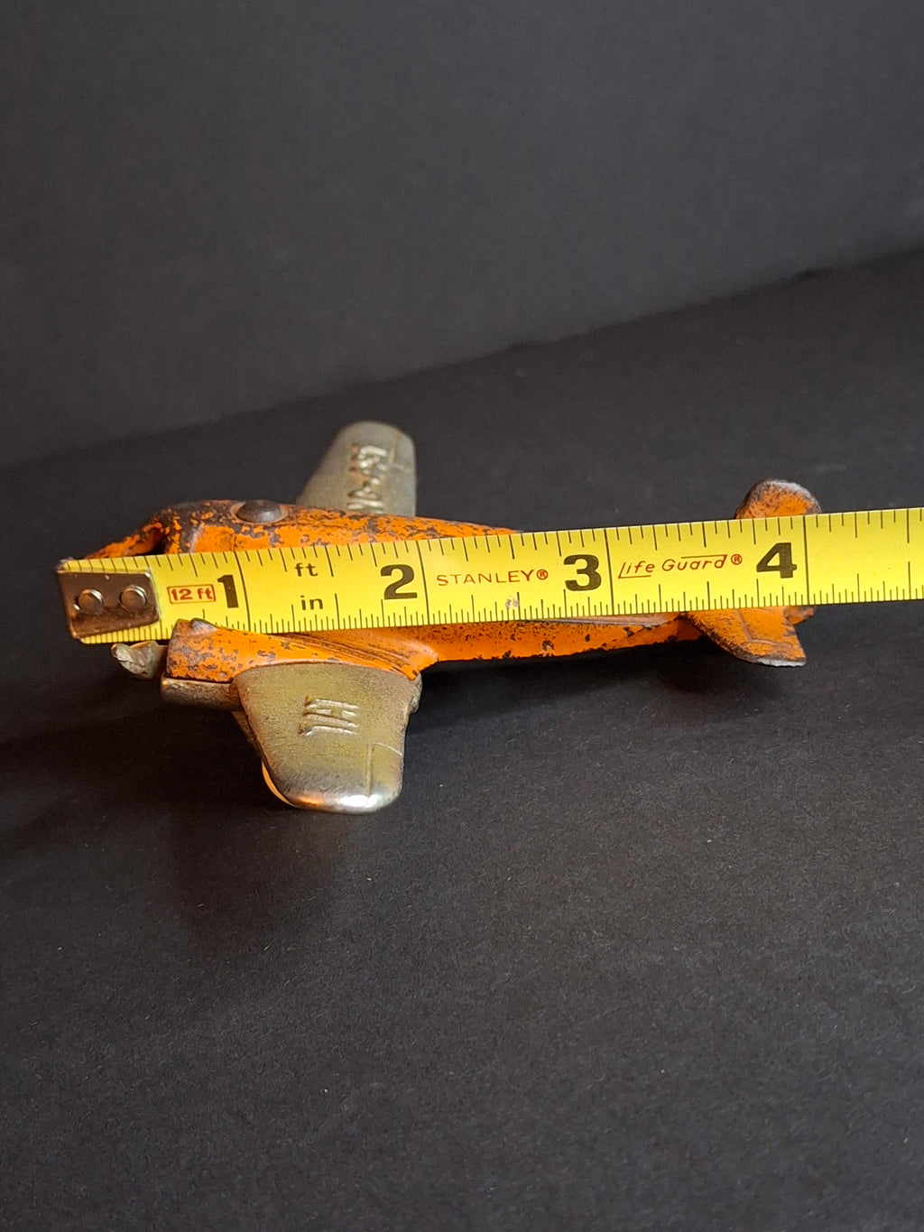 Vintage 1930s Hubley Cast Iron TAT NC-491 Dual Prop Airplane Toy Orange Nickel
