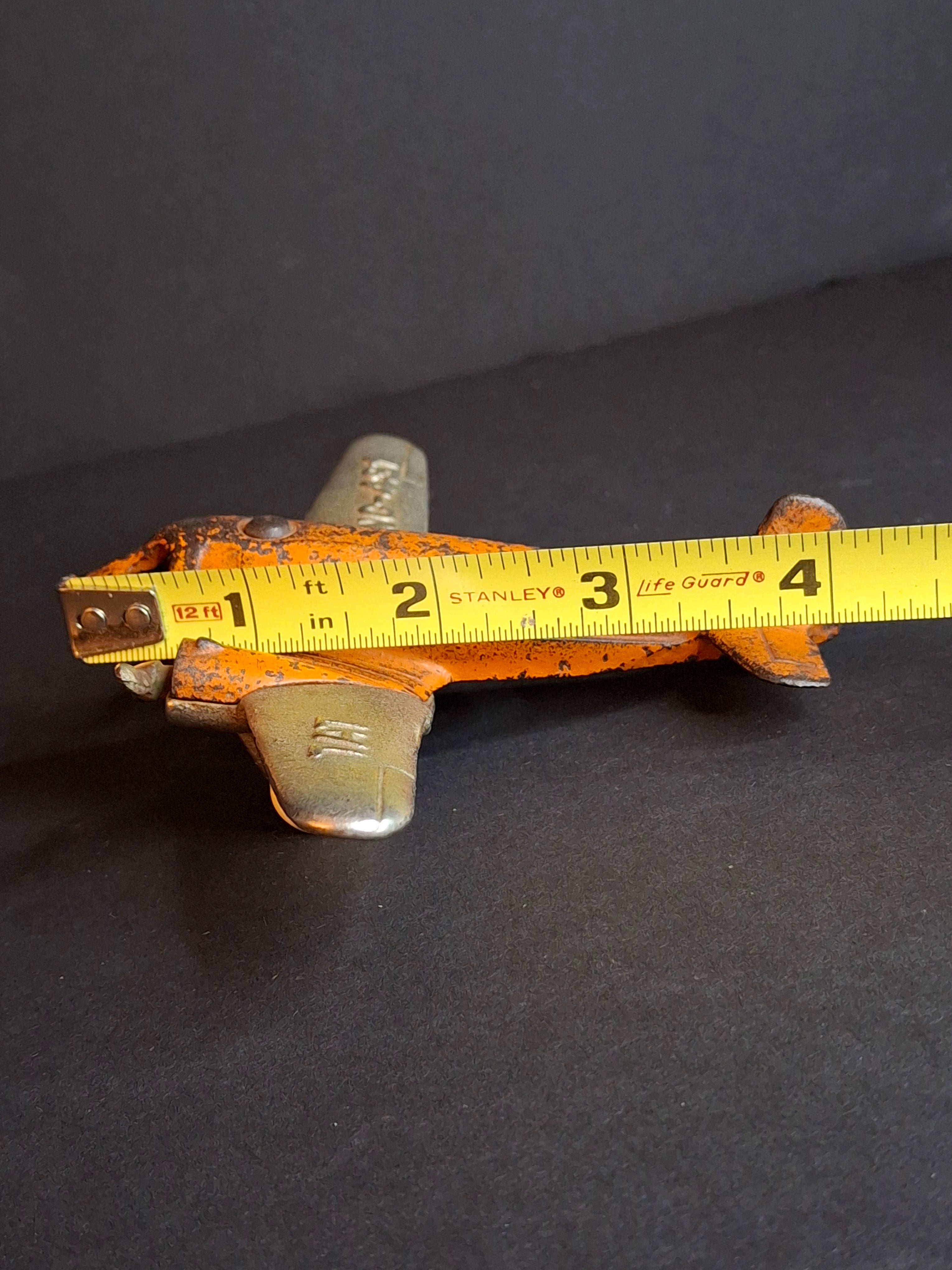 Vintage 1930s Hubley Cast Iron TAT NC-491 Dual Prop Airplane Toy Orange Nickel