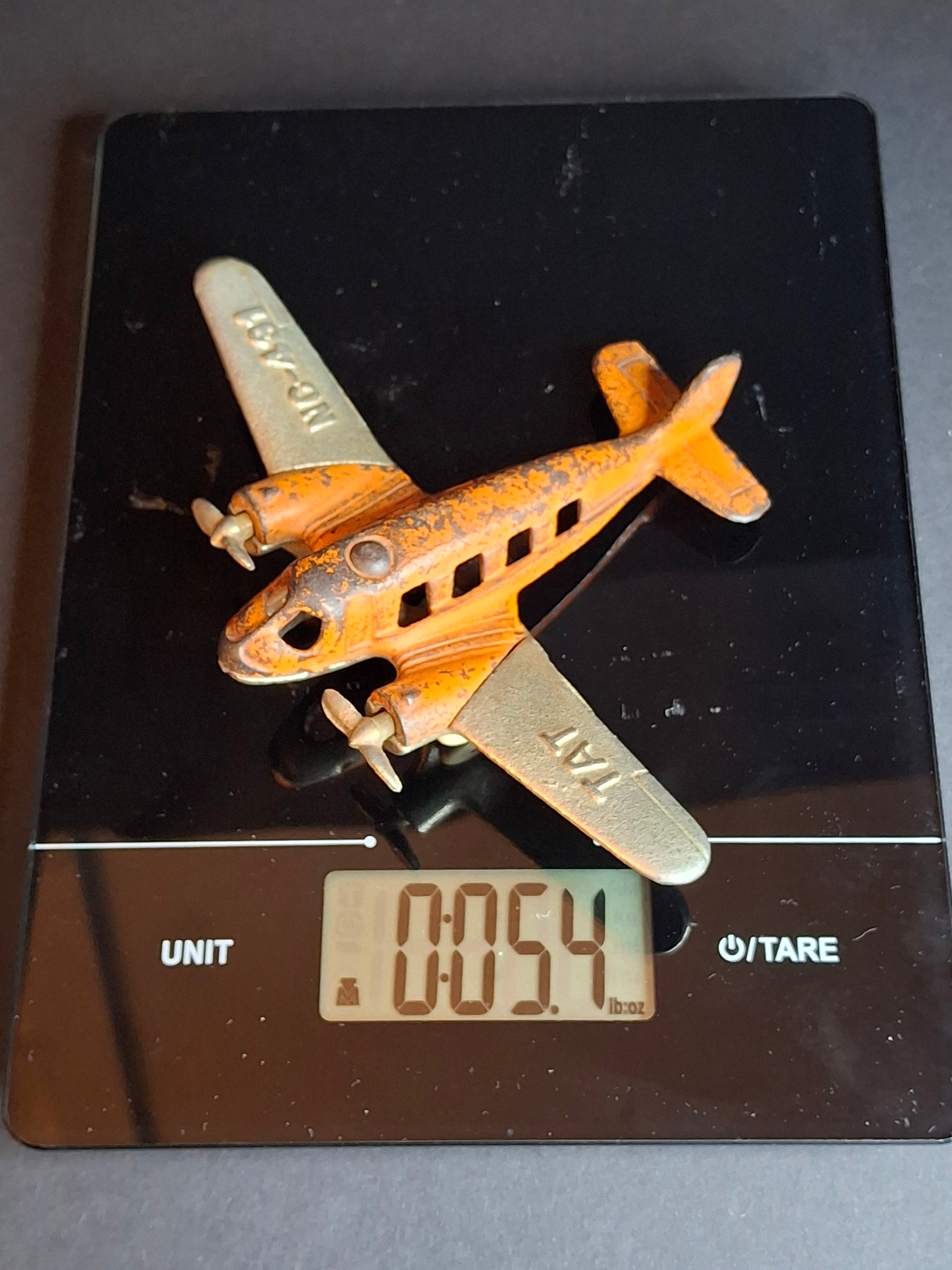 Vintage 1930s Hubley Cast Iron TAT NC-491 Dual Prop Airplane Toy Orange Nickel