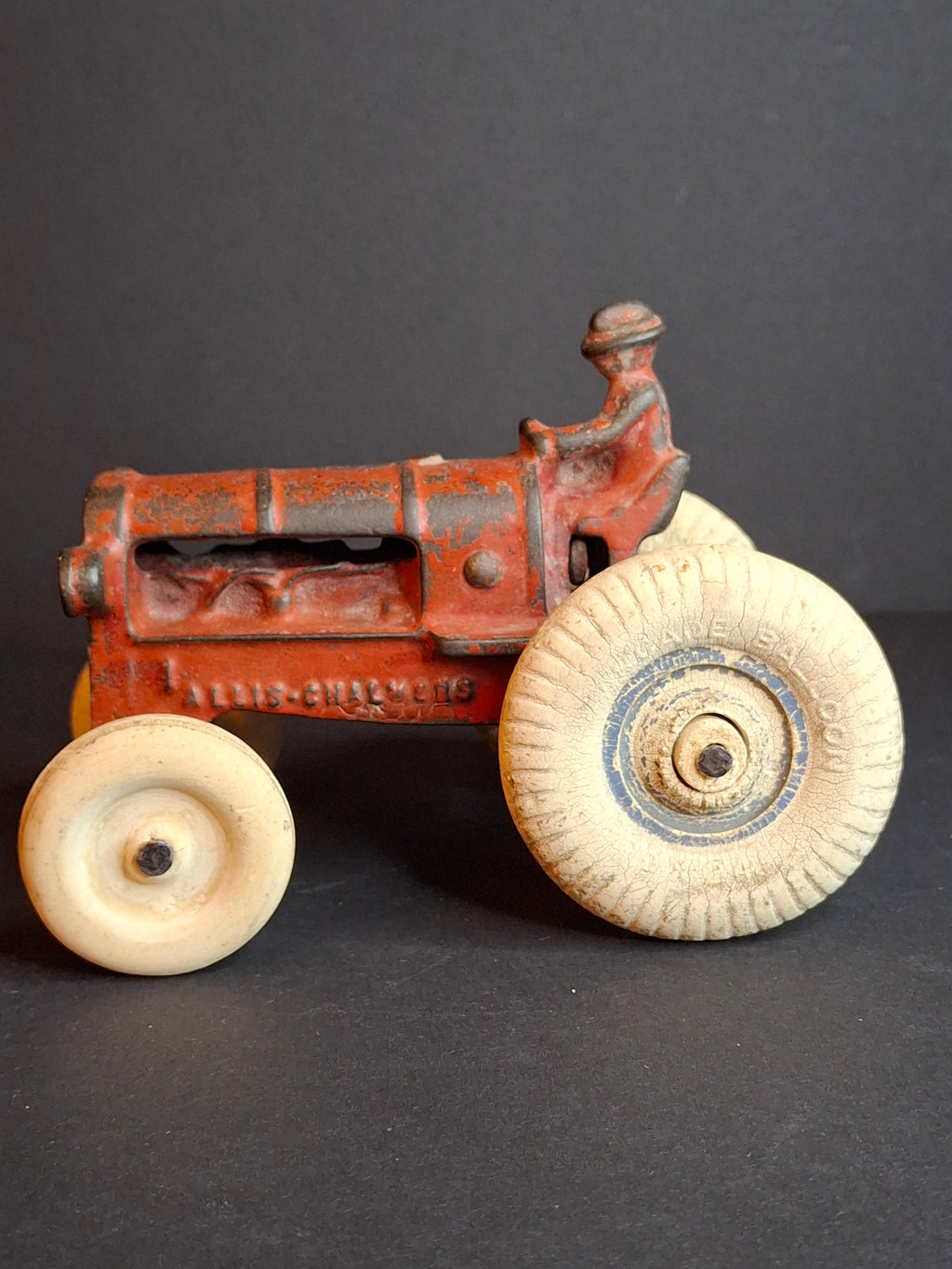 Antique 1930s Arcade Cast Iron Allis-Chalmers Tractor, Original Paint & Balloon Tires