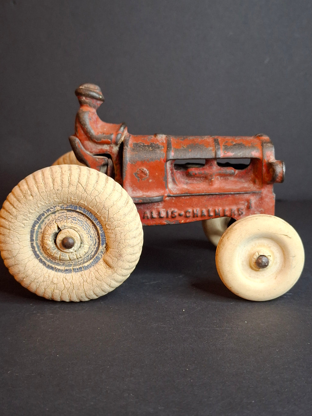 Antique 1930s Arcade Cast Iron Allis-Chalmers Tractor, Original Paint & Balloon Tires