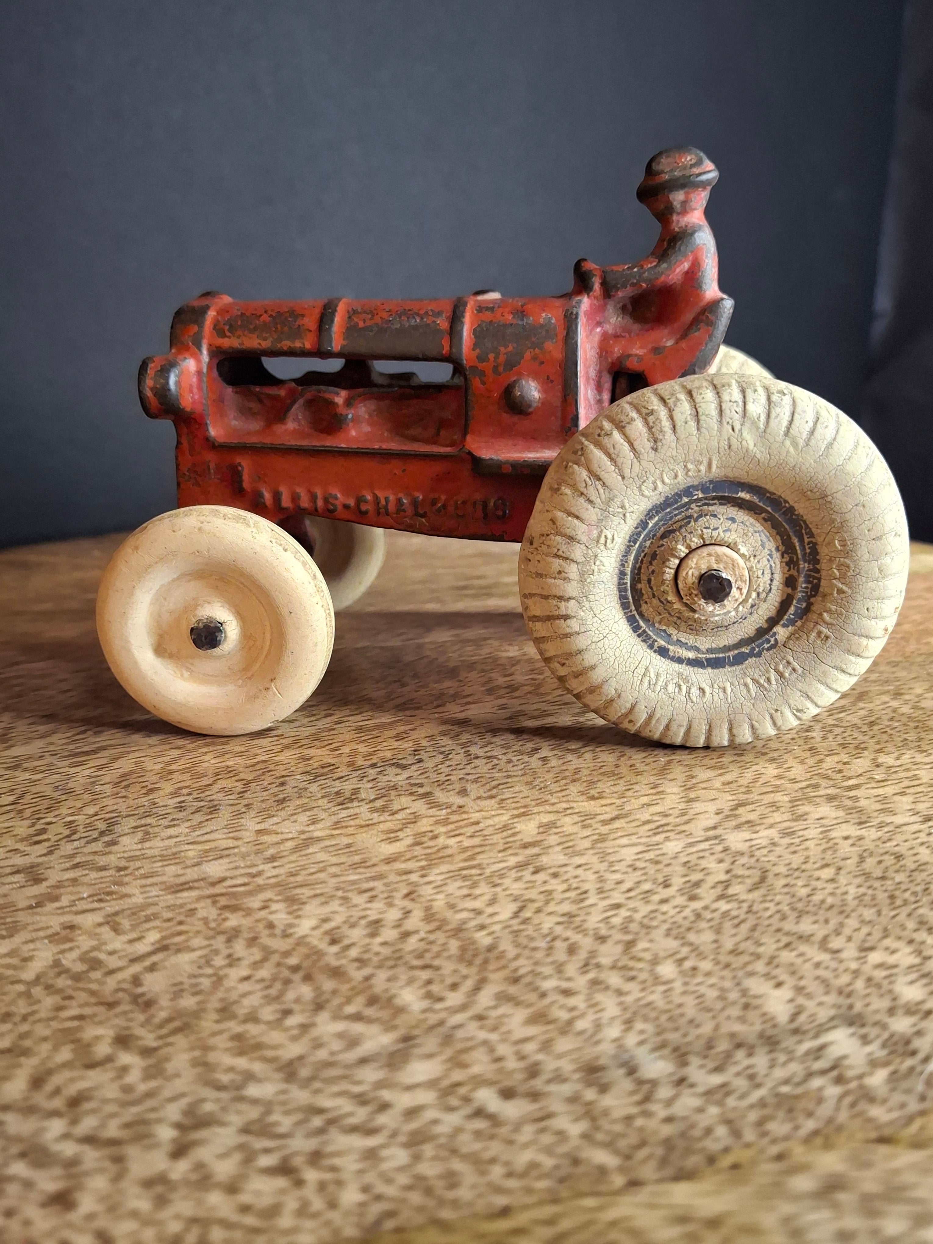 Antique 1930s Arcade Cast Iron Allis-Chalmers Tractor, Original Paint & Balloon Tires
