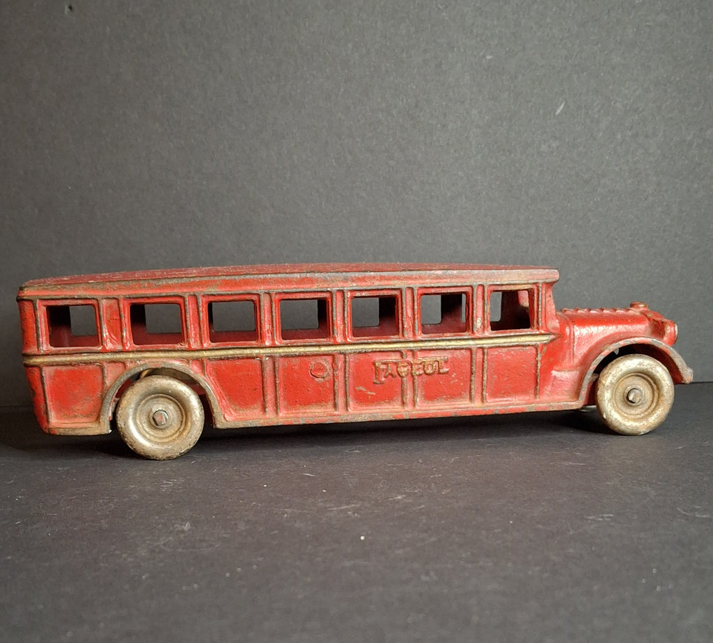 Antique Arcade Cast Iron Fageol Safety Bus Large 8" Model Red Vintage Toy Car Vehicle 1920s