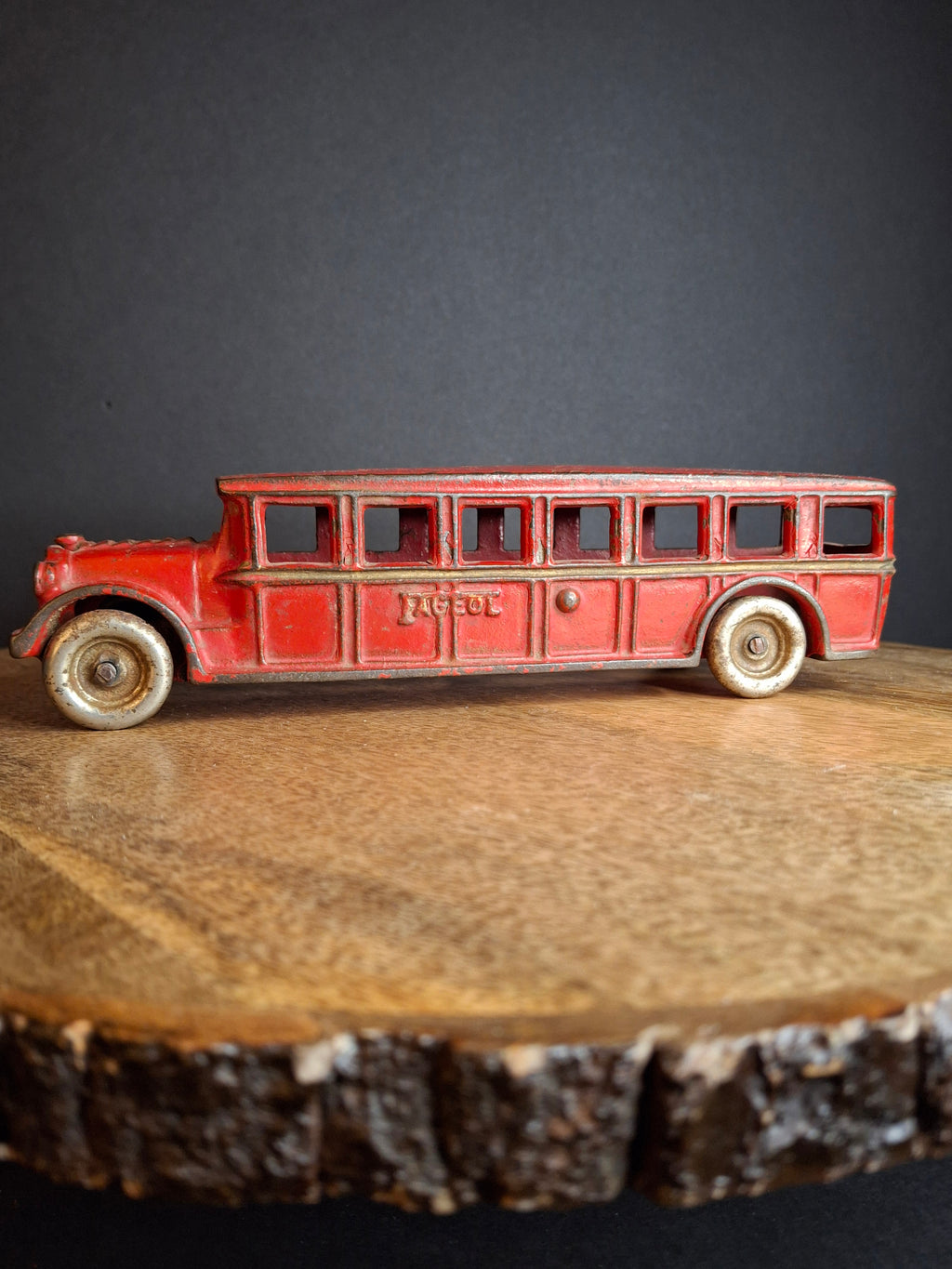 Antique Arcade Cast Iron Fageol Safety Bus Large 8" Model Red Vintage Toy Car Vehicle 1920s