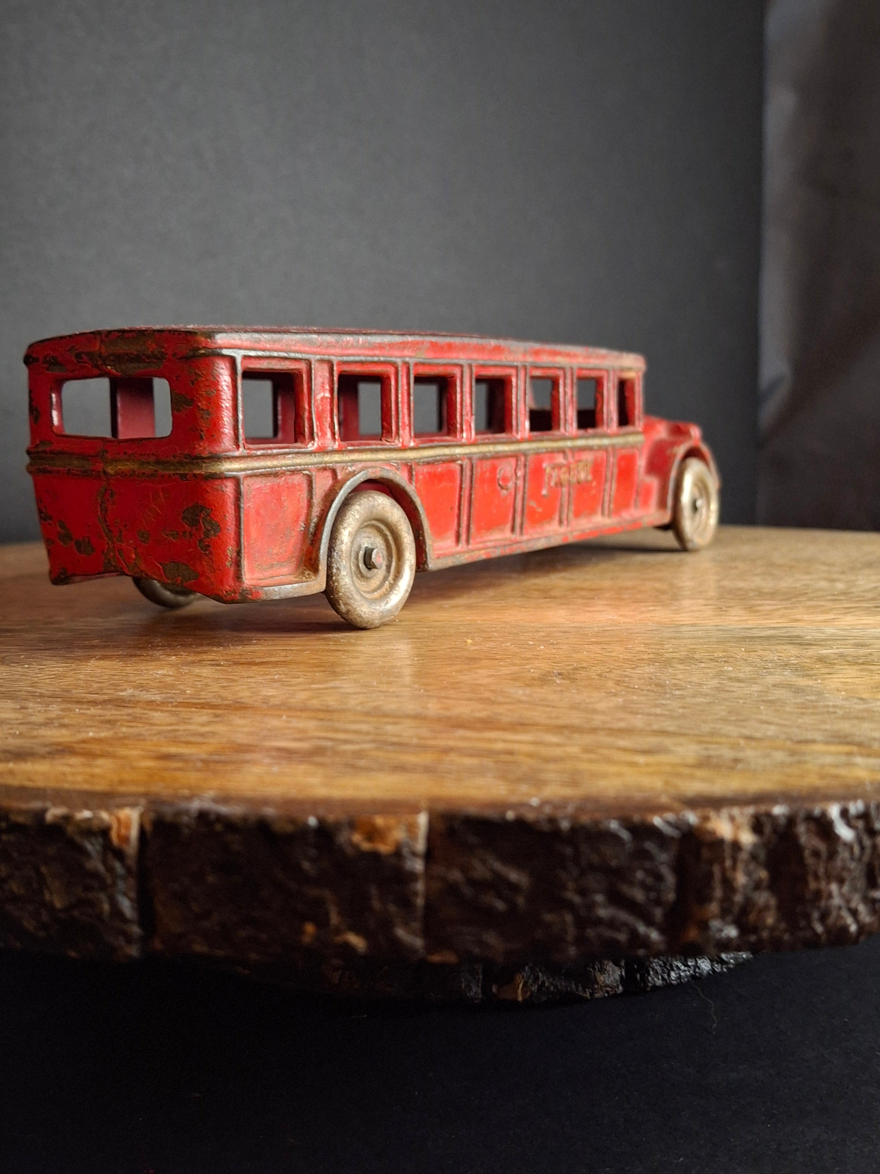 Antique Arcade Cast Iron Fageol Safety Bus Large 8" Model Red Vintage Toy Car Vehicle 1920s