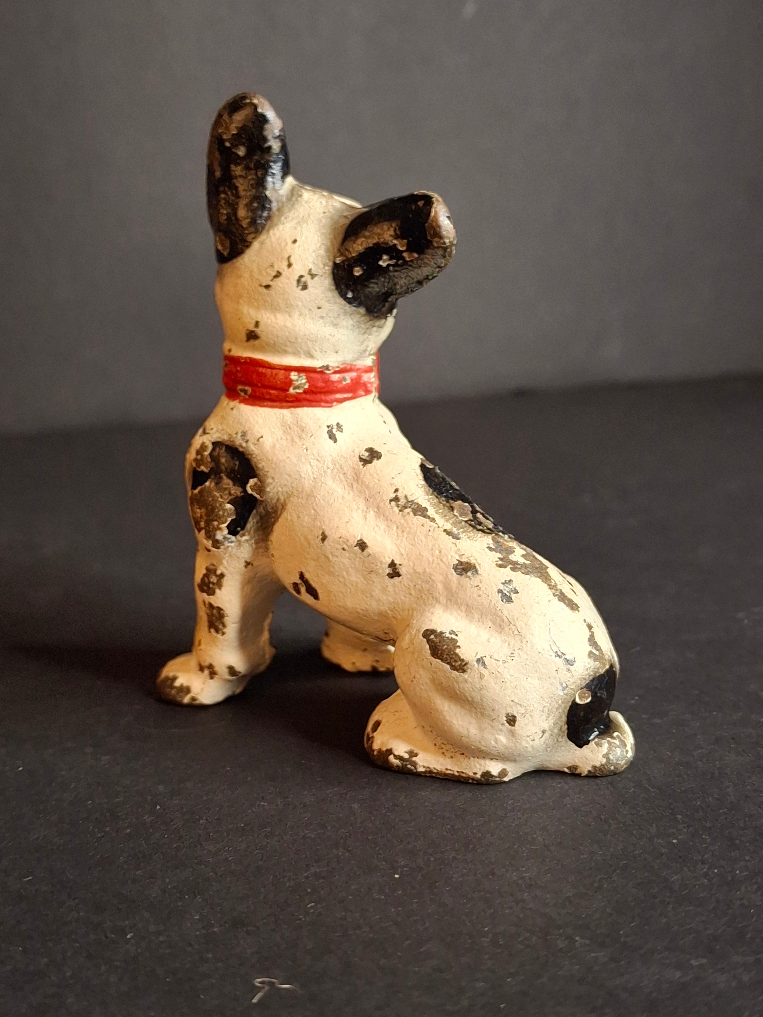 Vintage Cast Iron French Bulldog Figurine – Hand Painted Patina 3" Statue