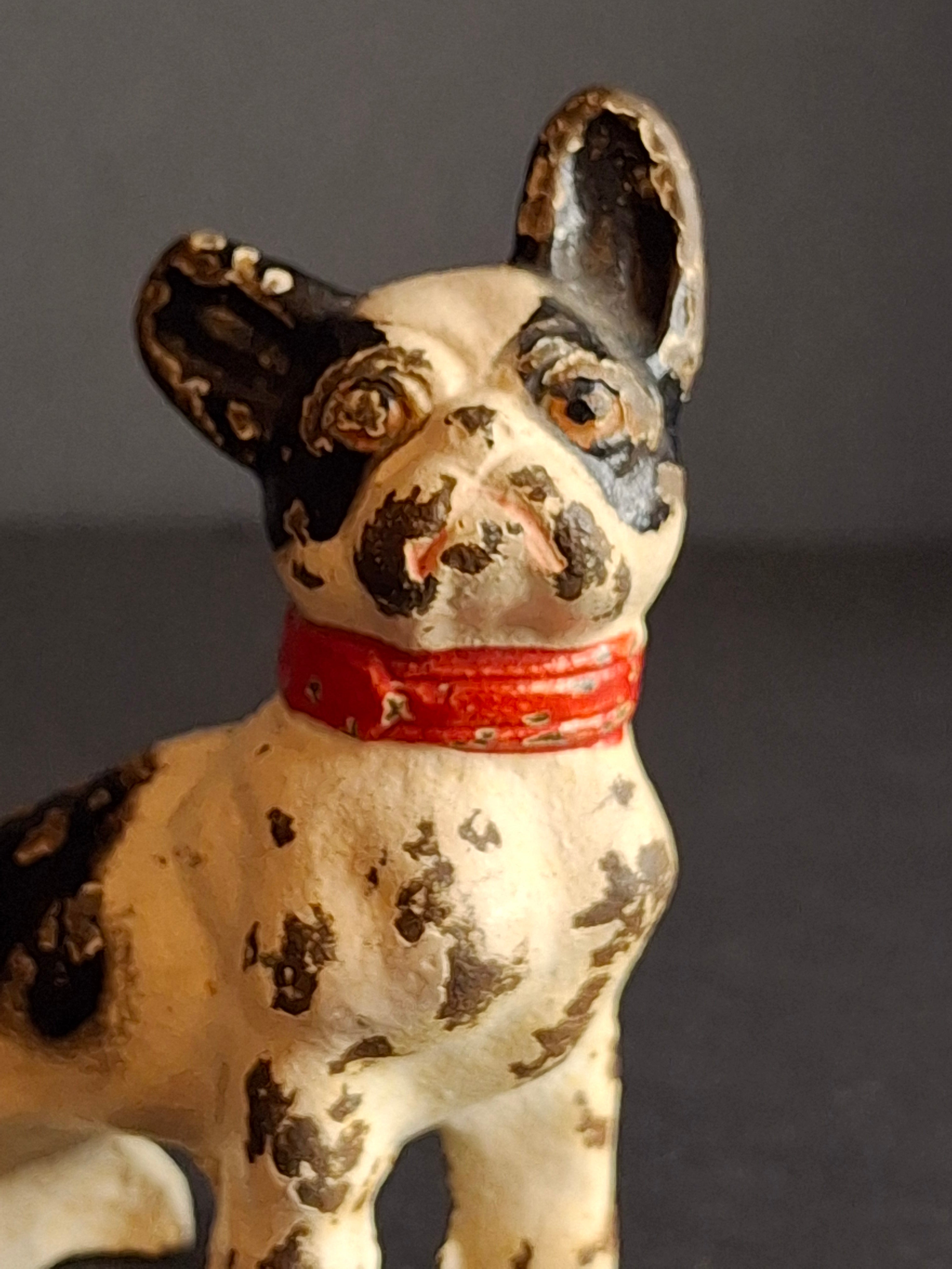 Vintage Cast Iron French Bulldog Figurine – Hand Painted Patina 3" Statue