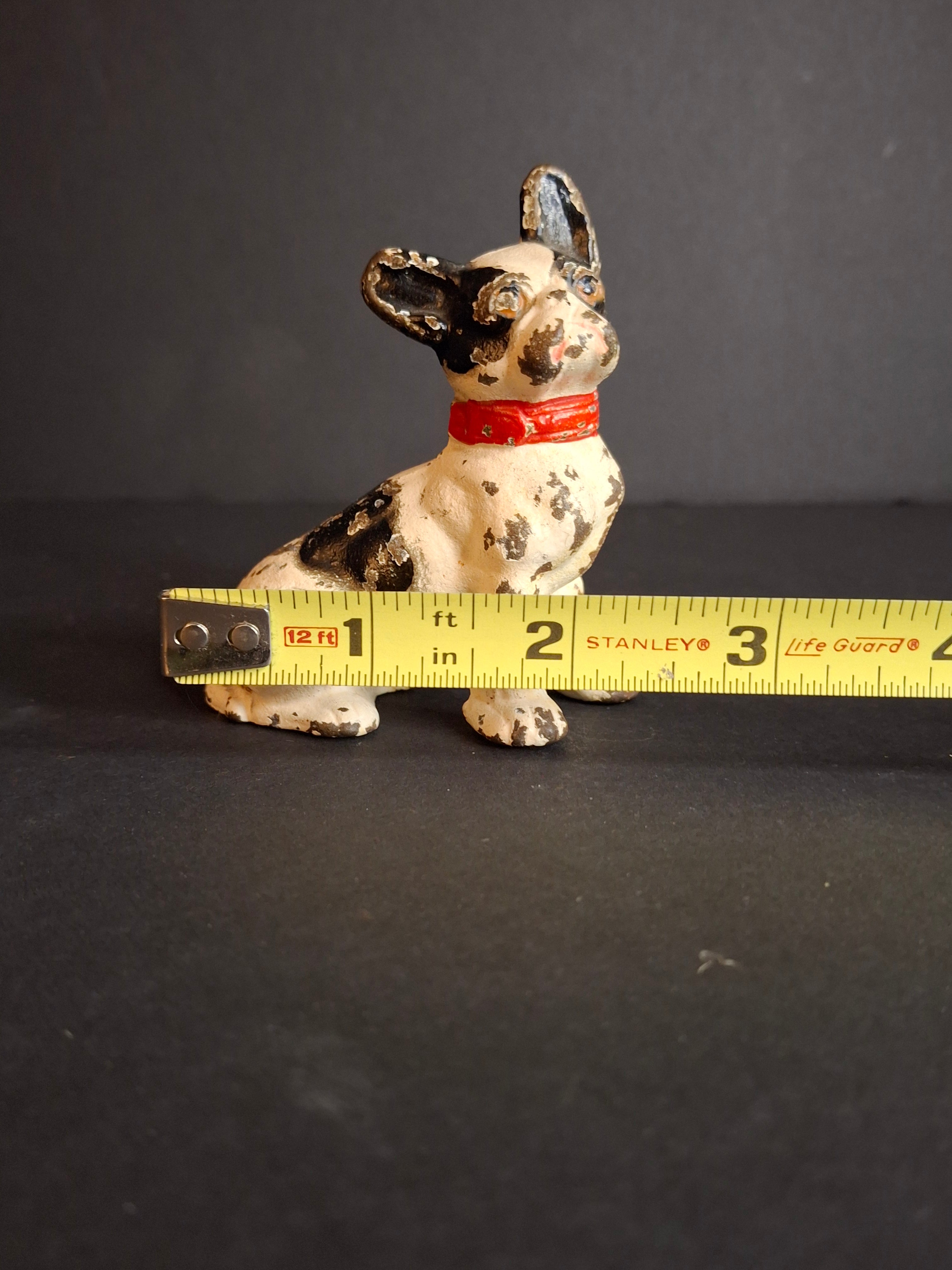 Vintage Cast Iron French Bulldog Figurine – Hand Painted Patina 3" Statue