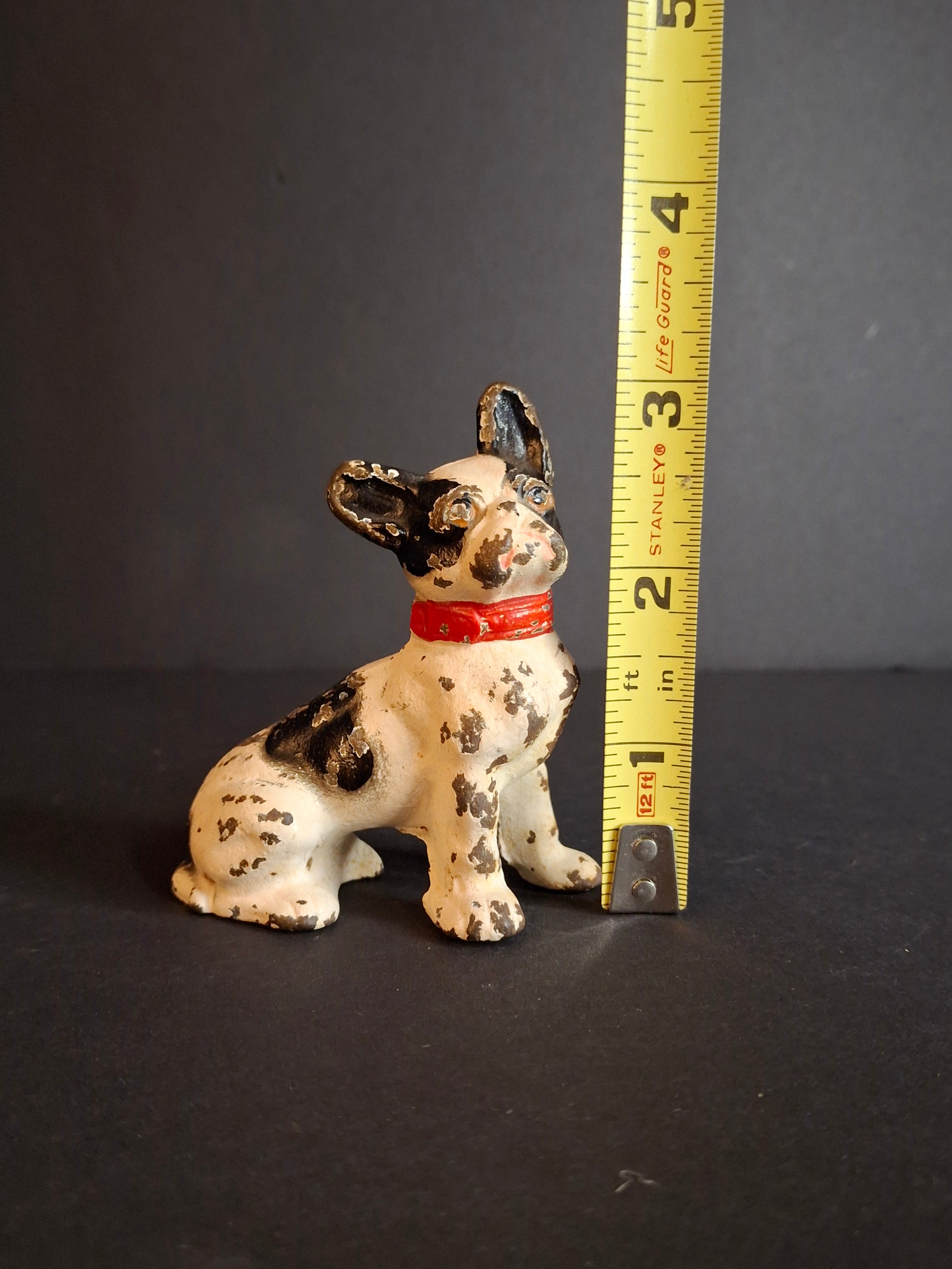 Vintage Cast Iron French Bulldog Figurine – Hand Painted Patina 3" Statue