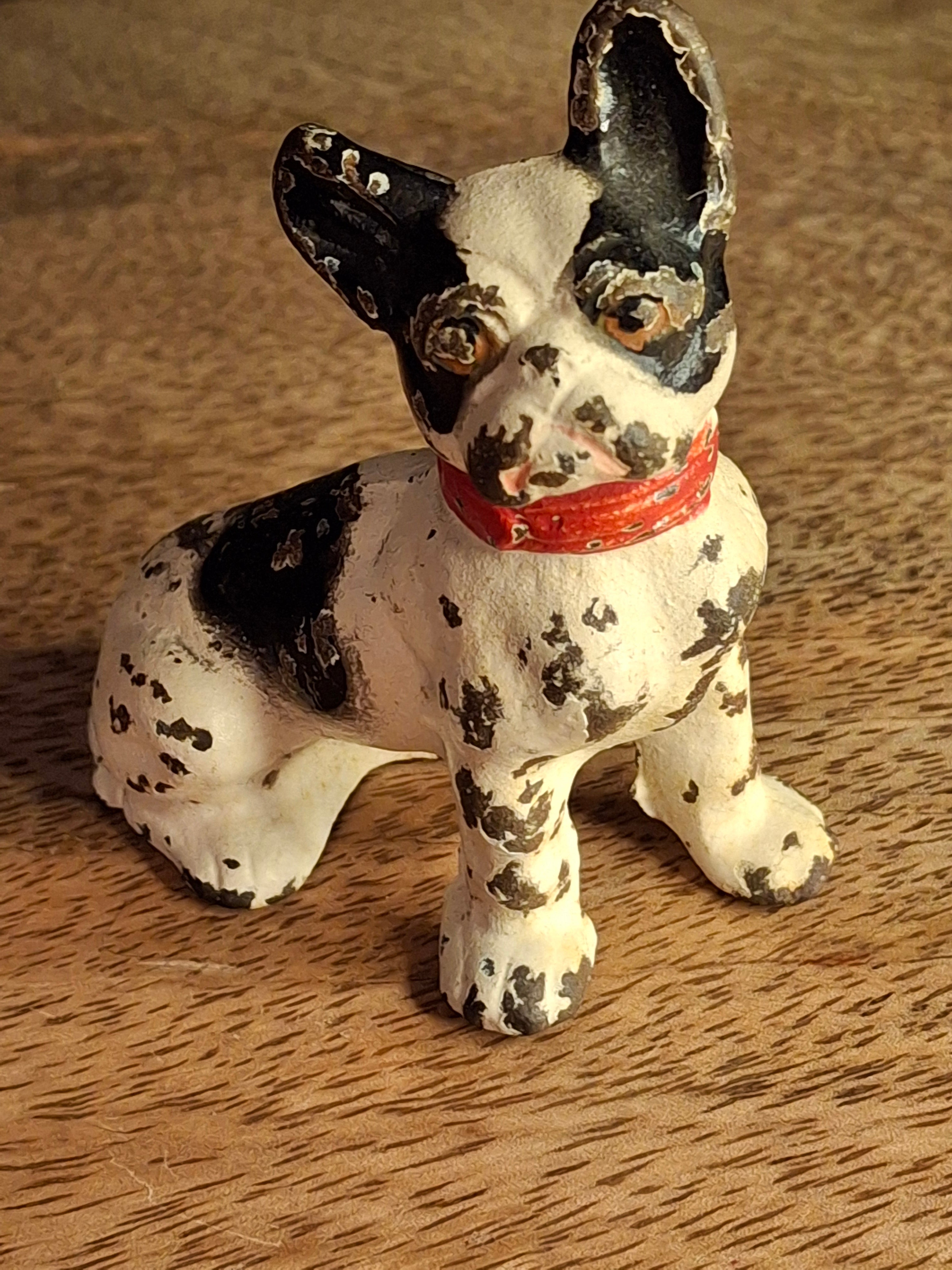 Vintage Cast Iron French Bulldog Figurine – Hand Painted Patina 3" Statue