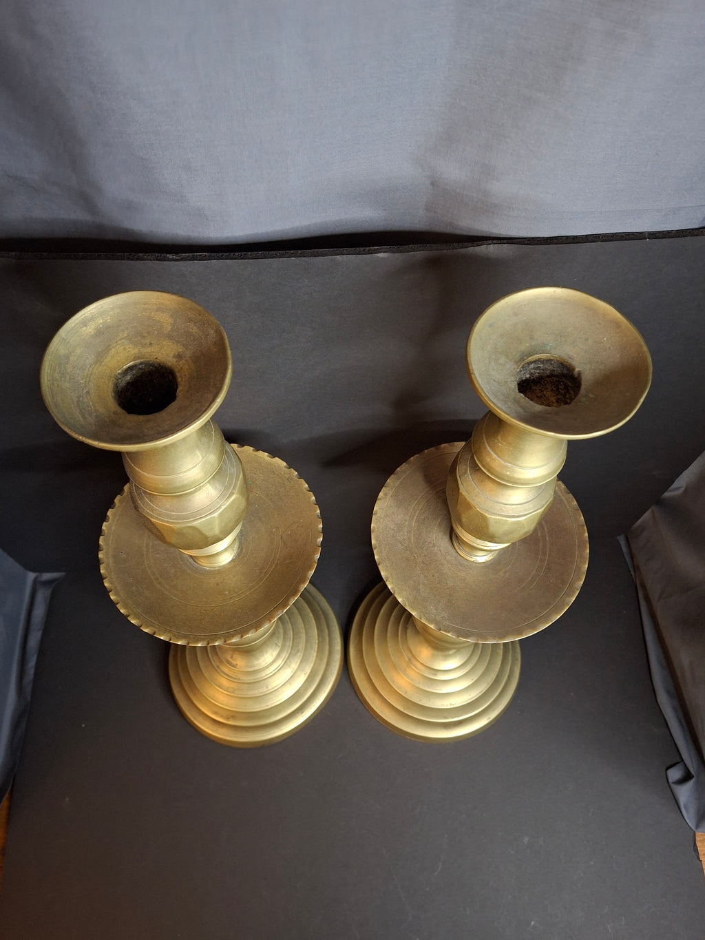 Monumental 19" Antique Brass Synagogue Shabbat Candlesticks - 19th Century