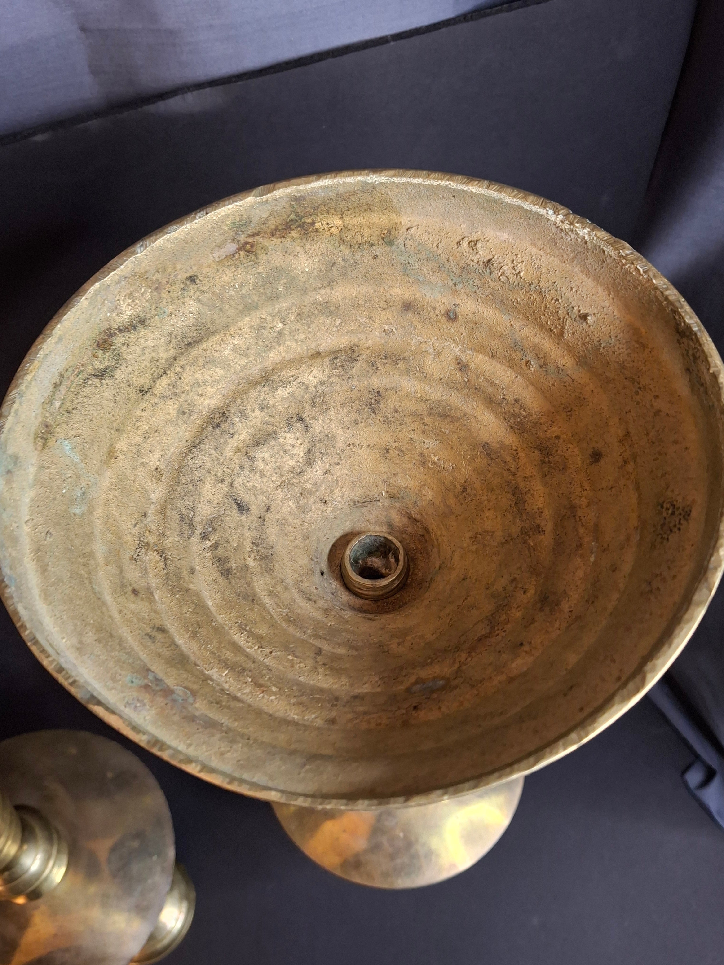 Monumental 19" Antique Brass Synagogue Shabbat Candlesticks - 19th Century