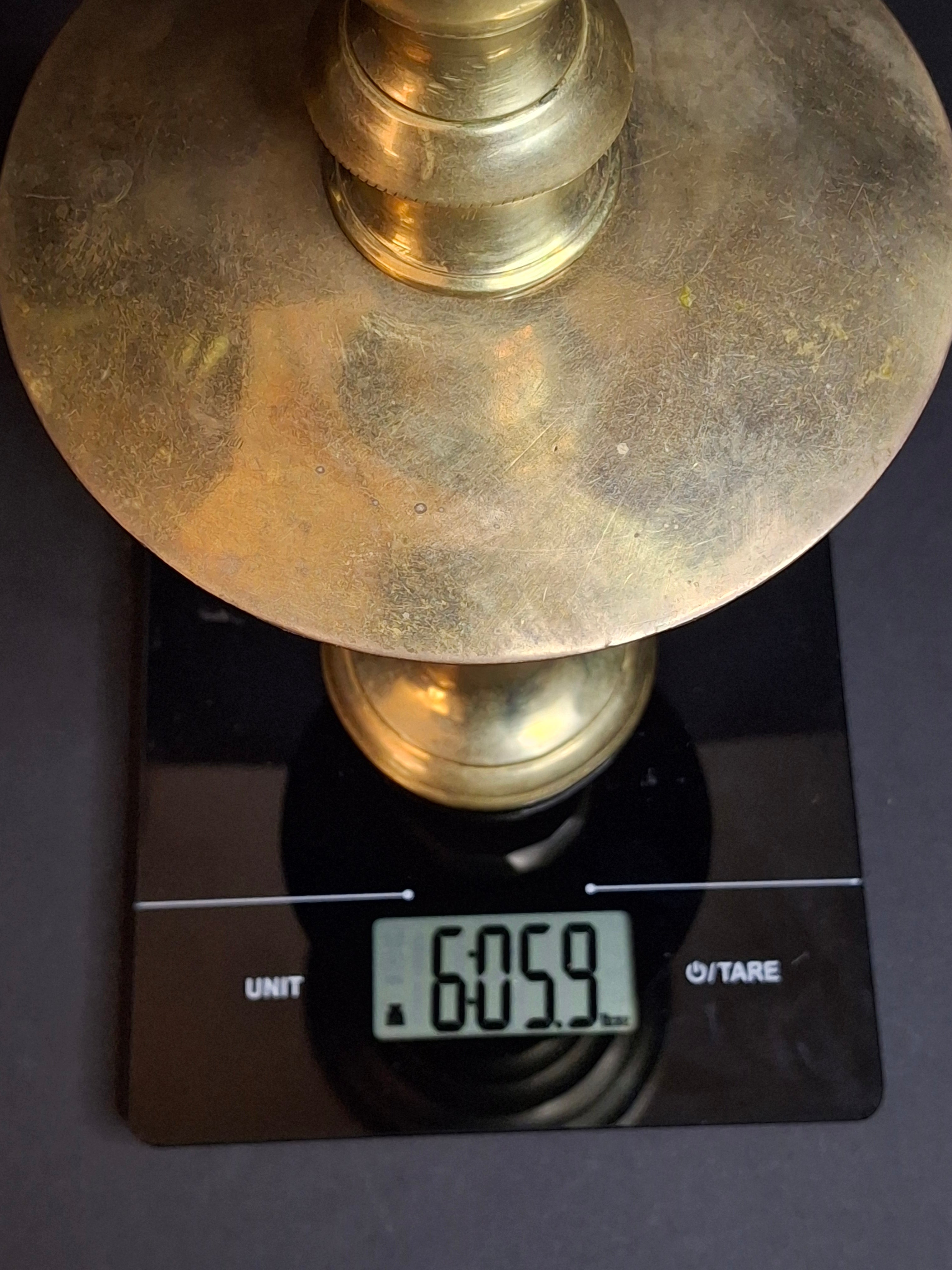 Monumental 19" Antique Brass Synagogue Shabbat Candlesticks - 19th Century