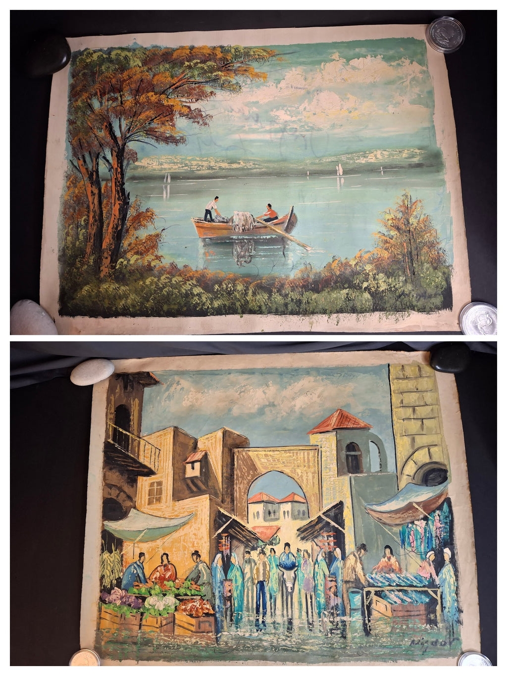 Avigdor Luisada Pair Original Oil Paintings Jerusalem & Sea of Galilee Modernism