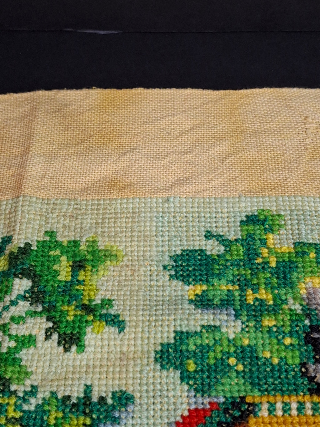 Vintage Mid Century Cross Stitch Needlepoint European Villa Estate Textile Art
