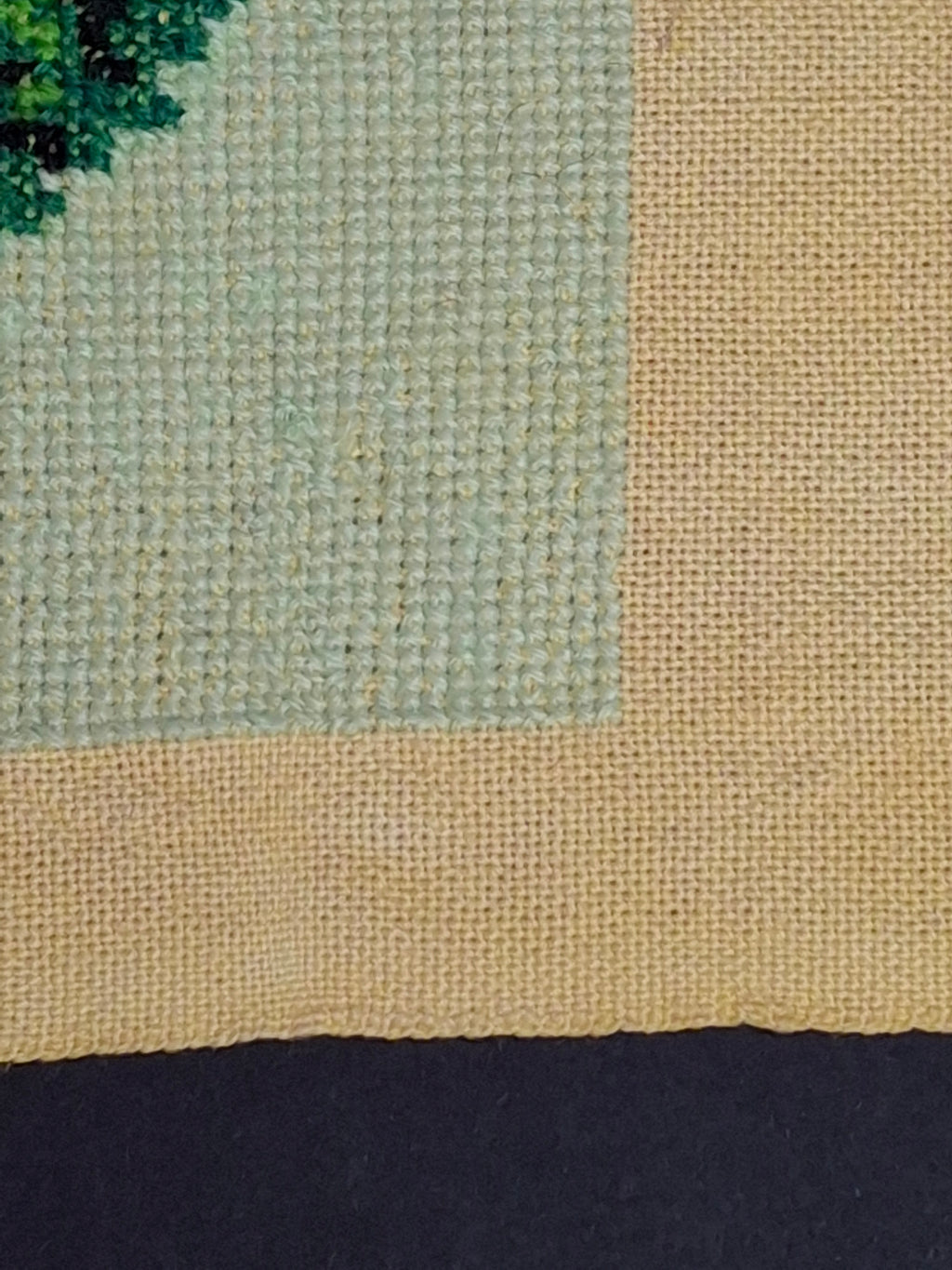 Vintage Mid Century Cross Stitch Needlepoint European Villa Estate Textile Art