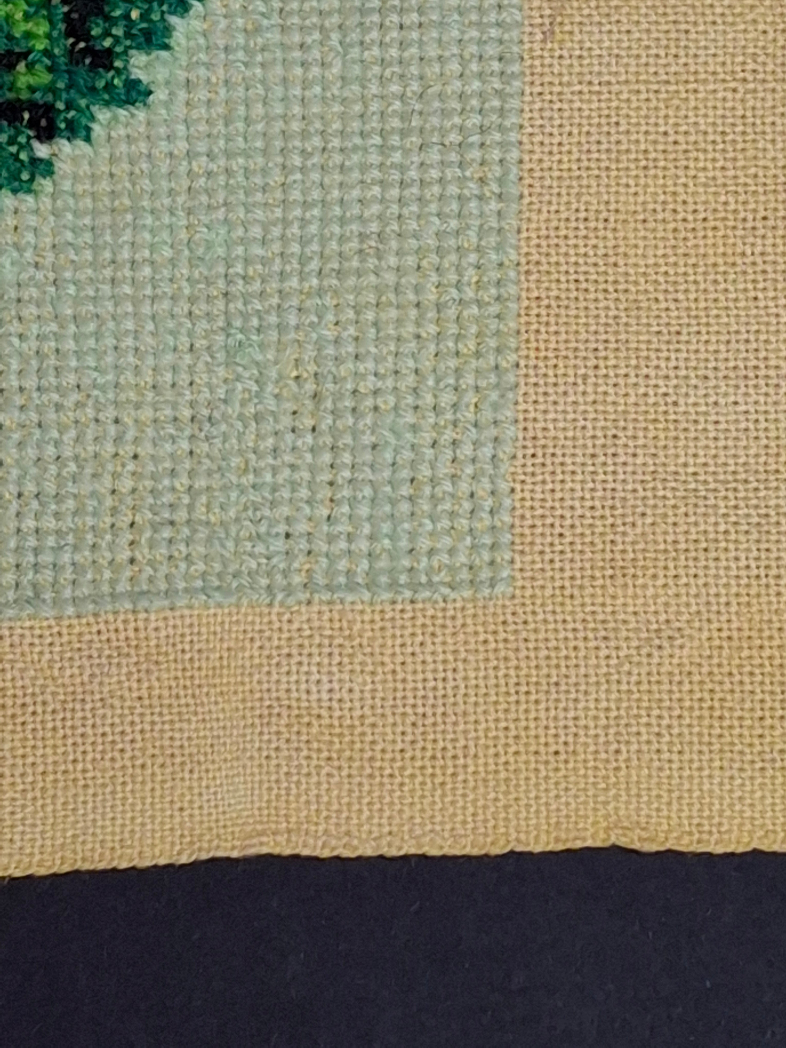 Vintage Mid Century Cross Stitch Needlepoint European Villa Estate Textile Art