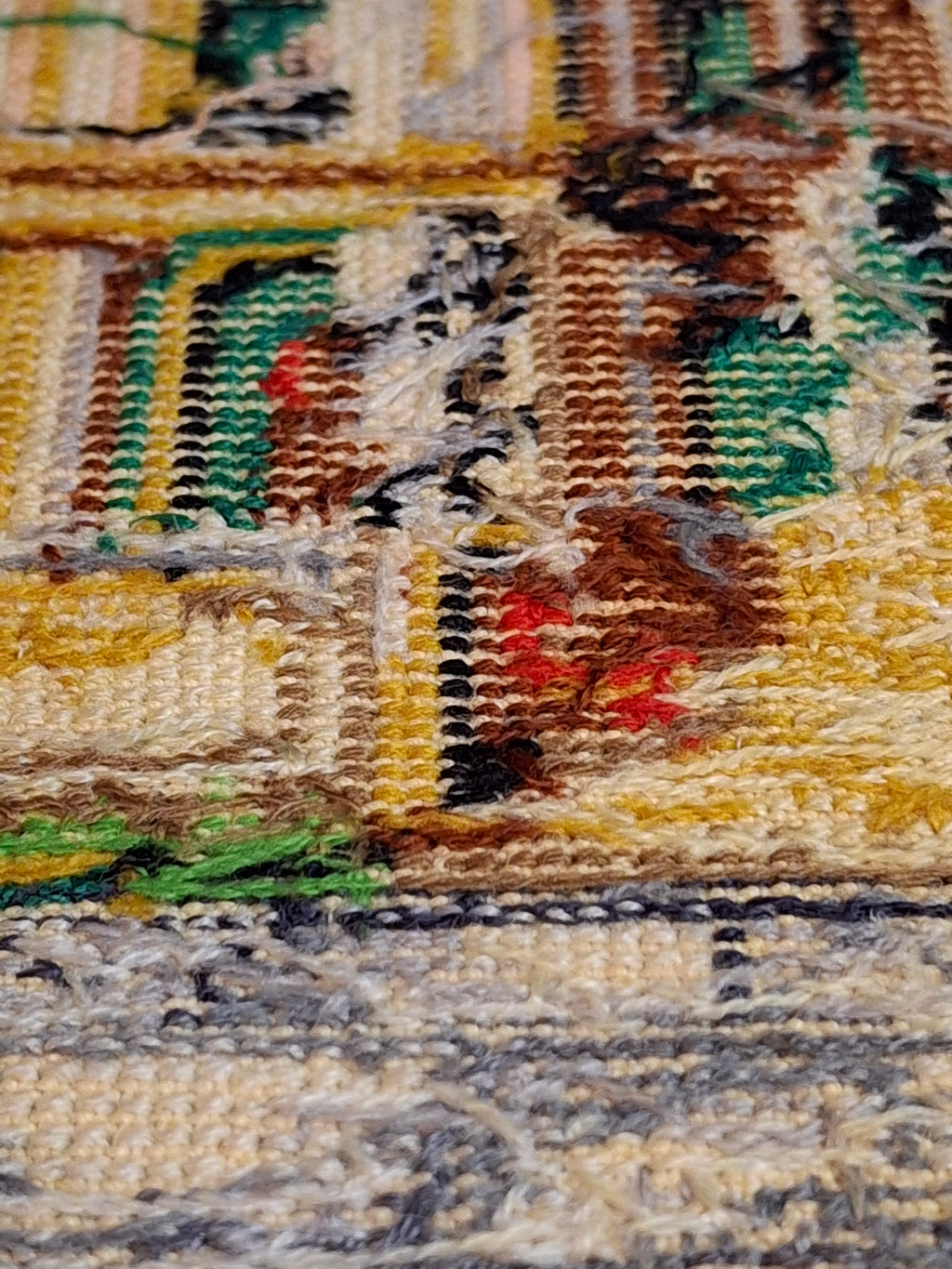 Vintage Mid Century Cross Stitch Needlepoint European Villa Estate Textile Art