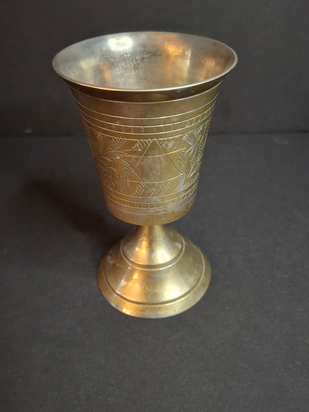 Vintage Engraved Brass Kiddush Cup | Star of David Ceremonial Wine Goblet | Traditional Judaica