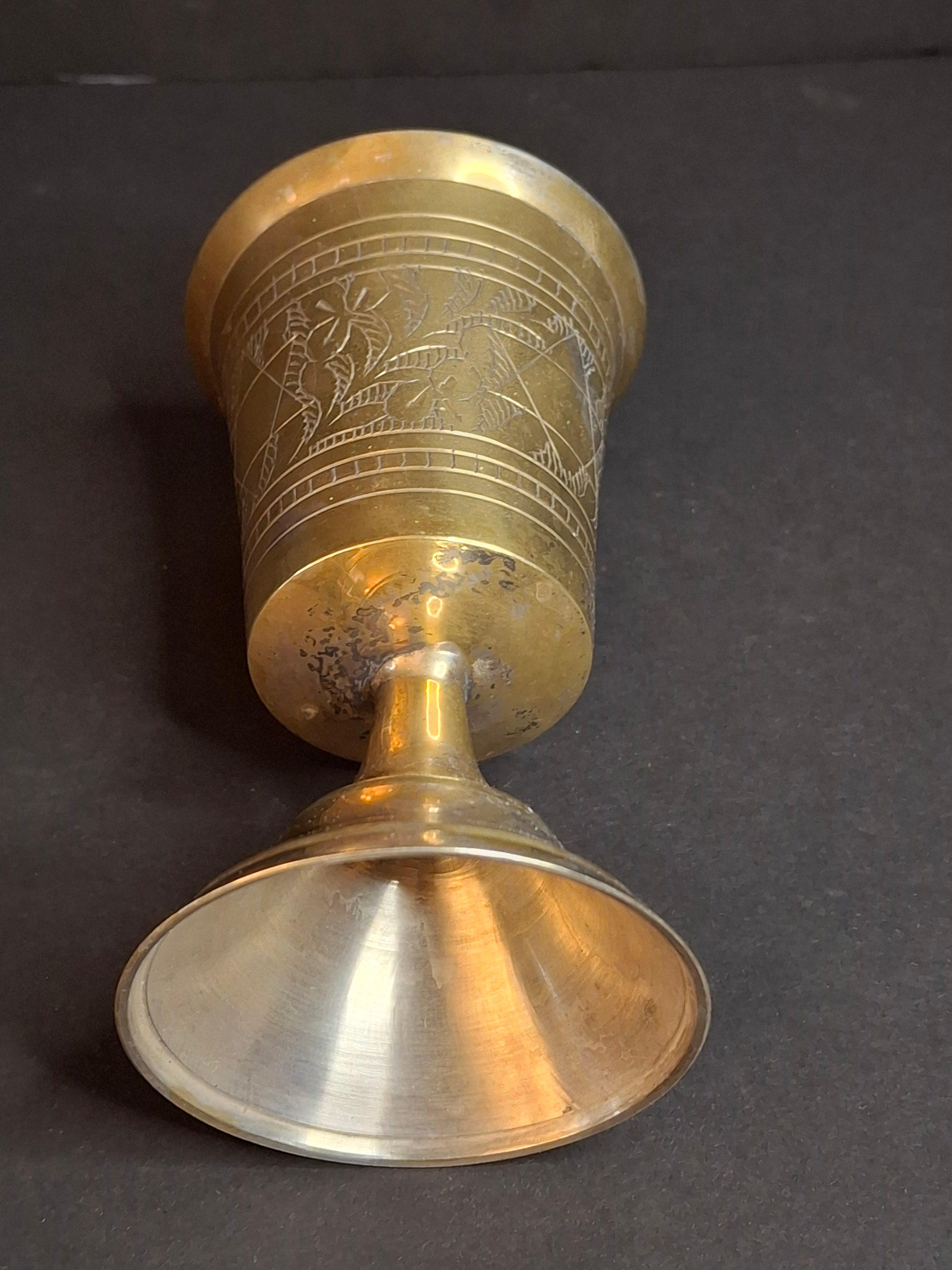 Vintage Engraved Brass Kiddush Cup | Star of David Ceremonial Wine Goblet | Traditional Judaica